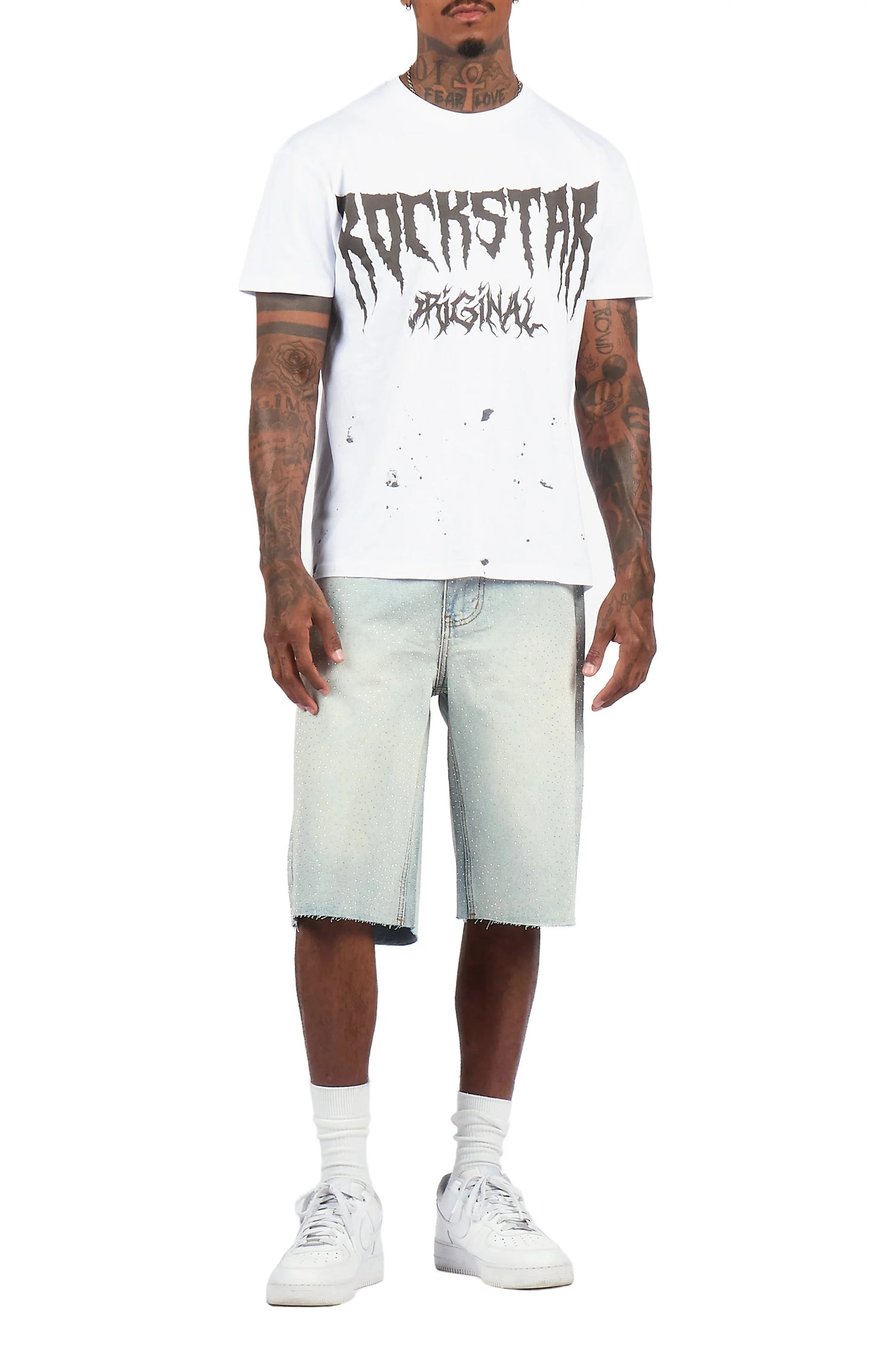 Brayan Light Blue Rhinestones Denim Short