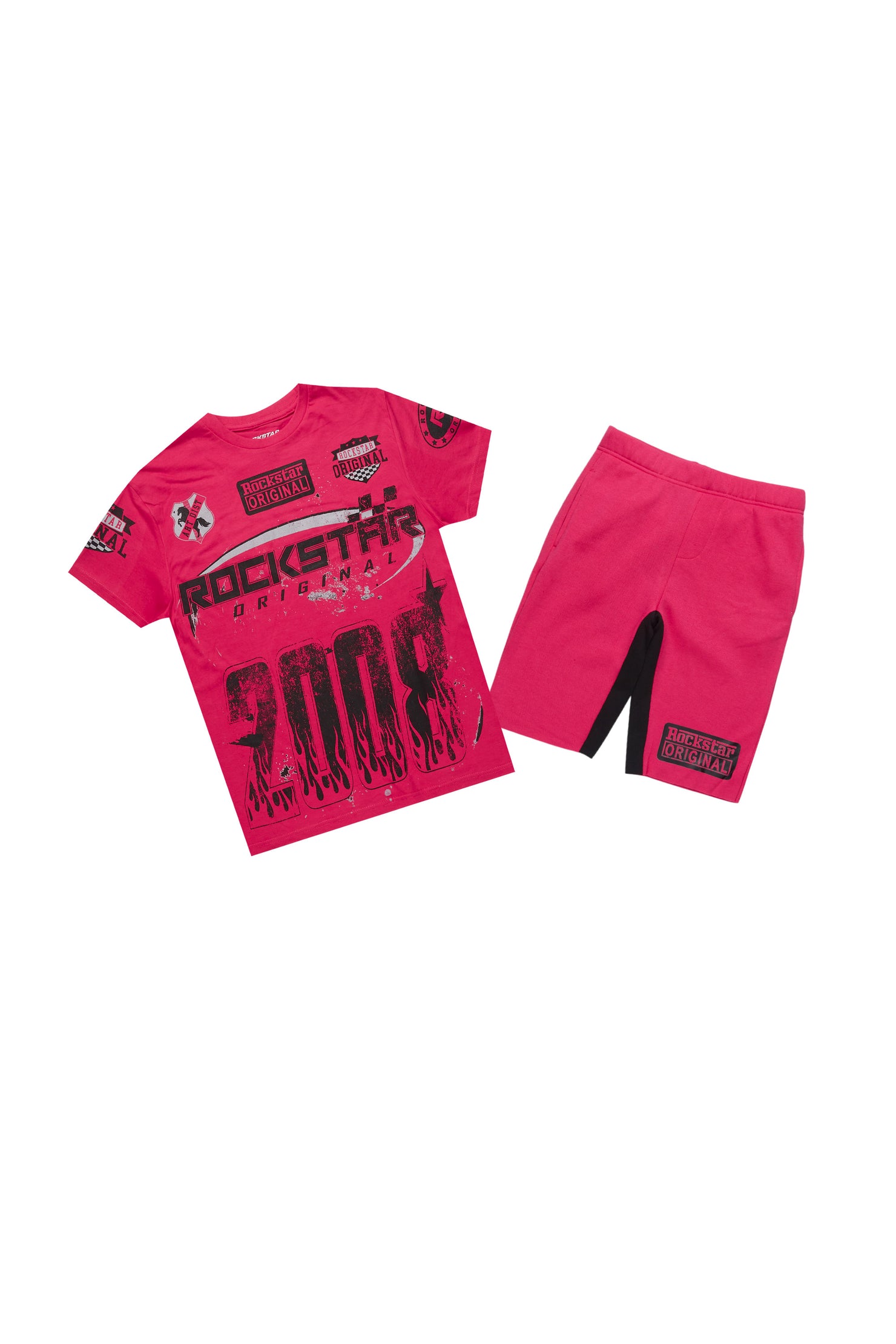 Girls Esha Fuchsia/Black T-Shirt Short Set