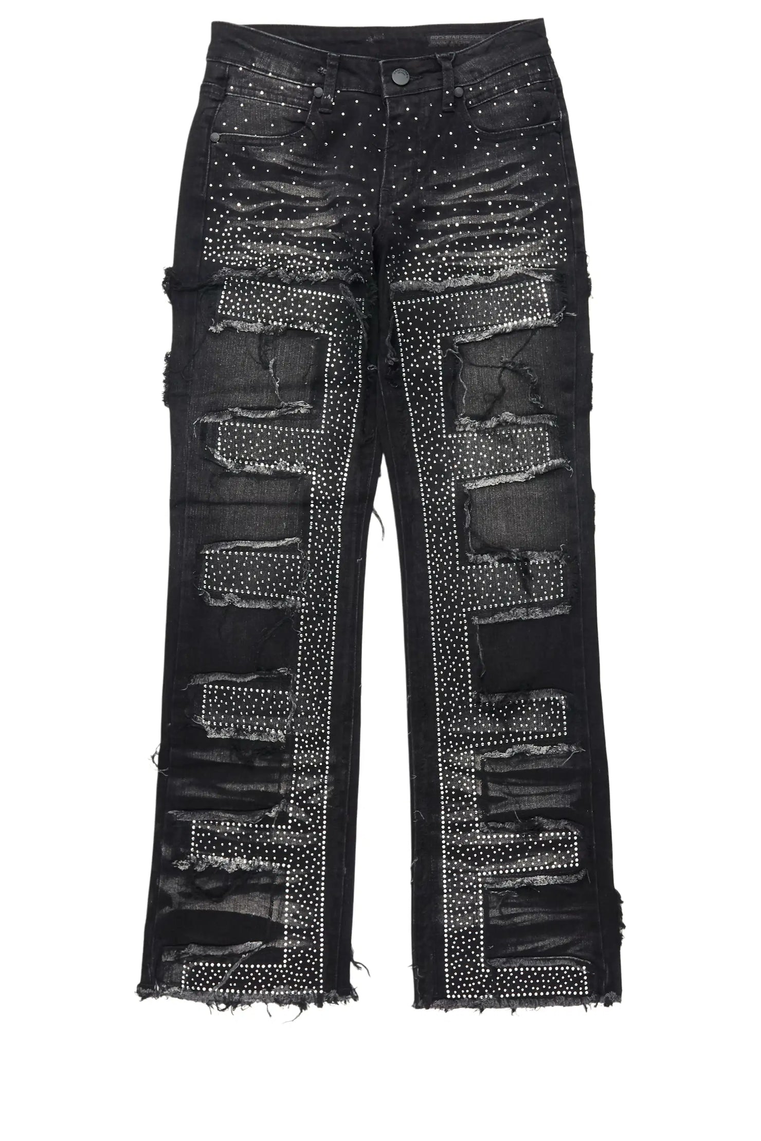 Boys Shake Dark Grey Rhinestone Stacked Flare Jean