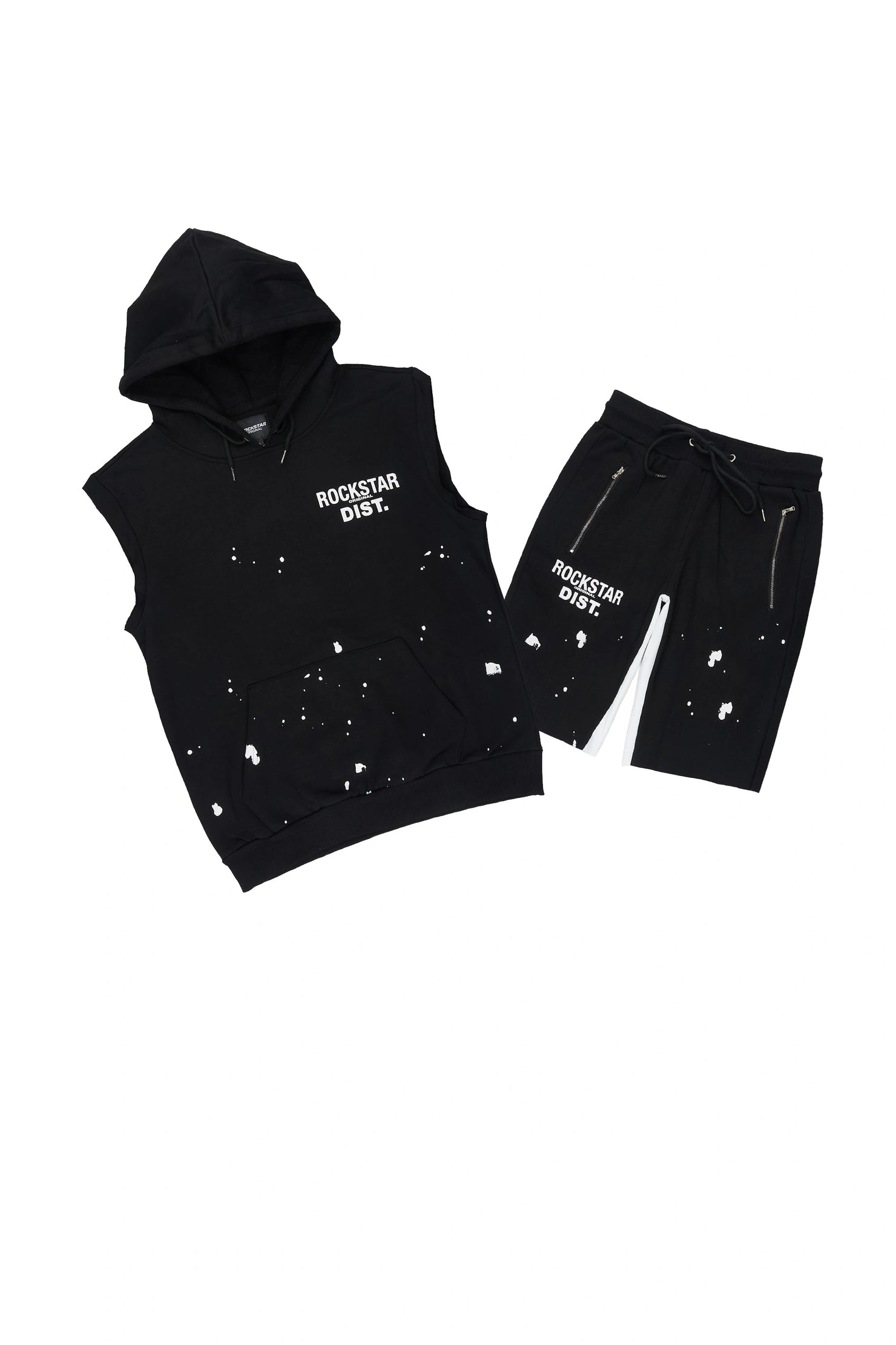 Raffer 3.0 Black Cut Off Sleeve Hoodie Short Set