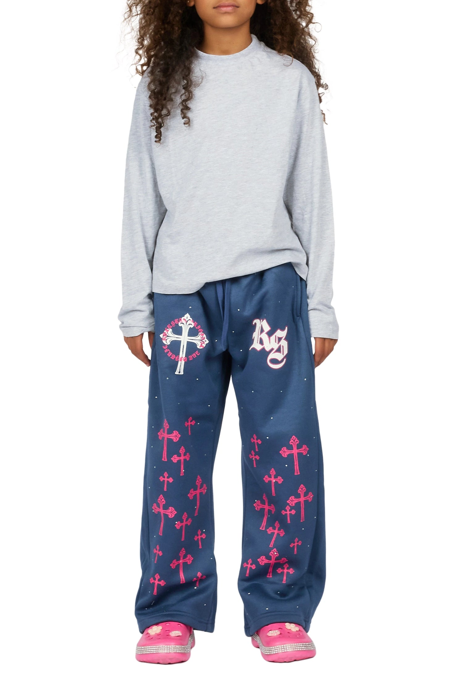 Girls Tonnea Navy Rhinestone Super Baggy Track Pant