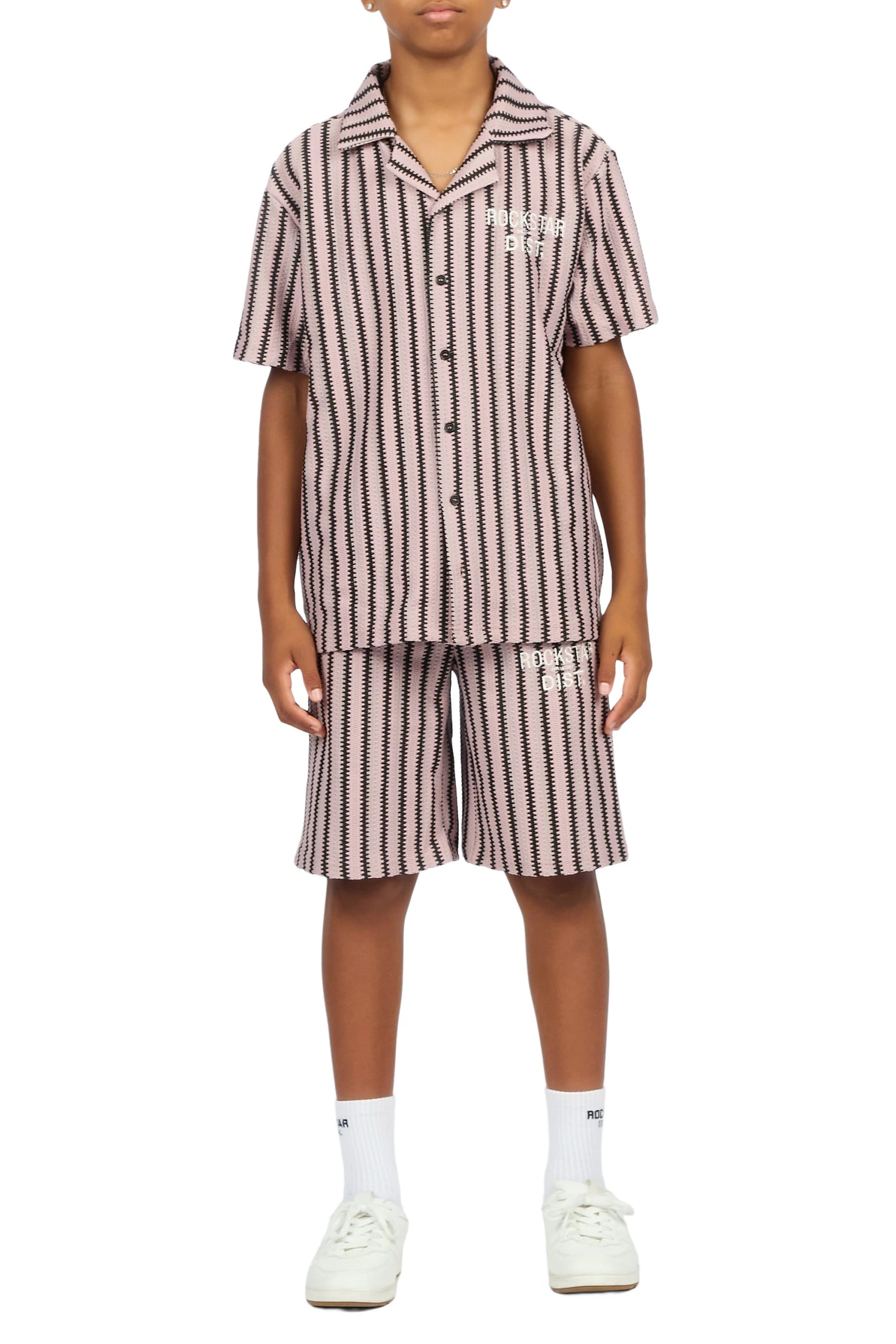Boys Gerald Light Pink/Black Button Down Shirt/Short Set