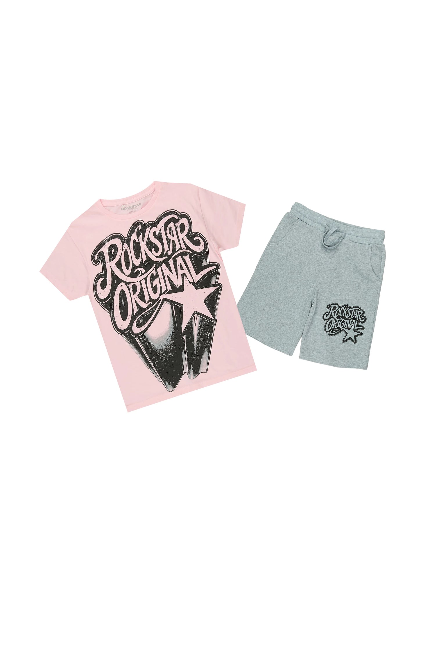 Girls Zayda Pink/Grey T-Shirt Short Set