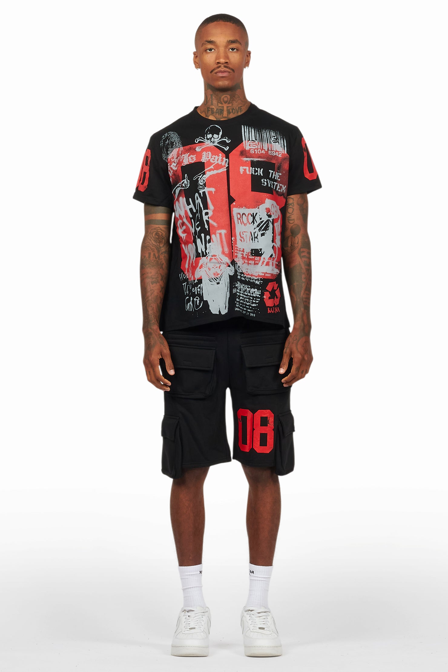 Grill Black/Red Cargo Short Set