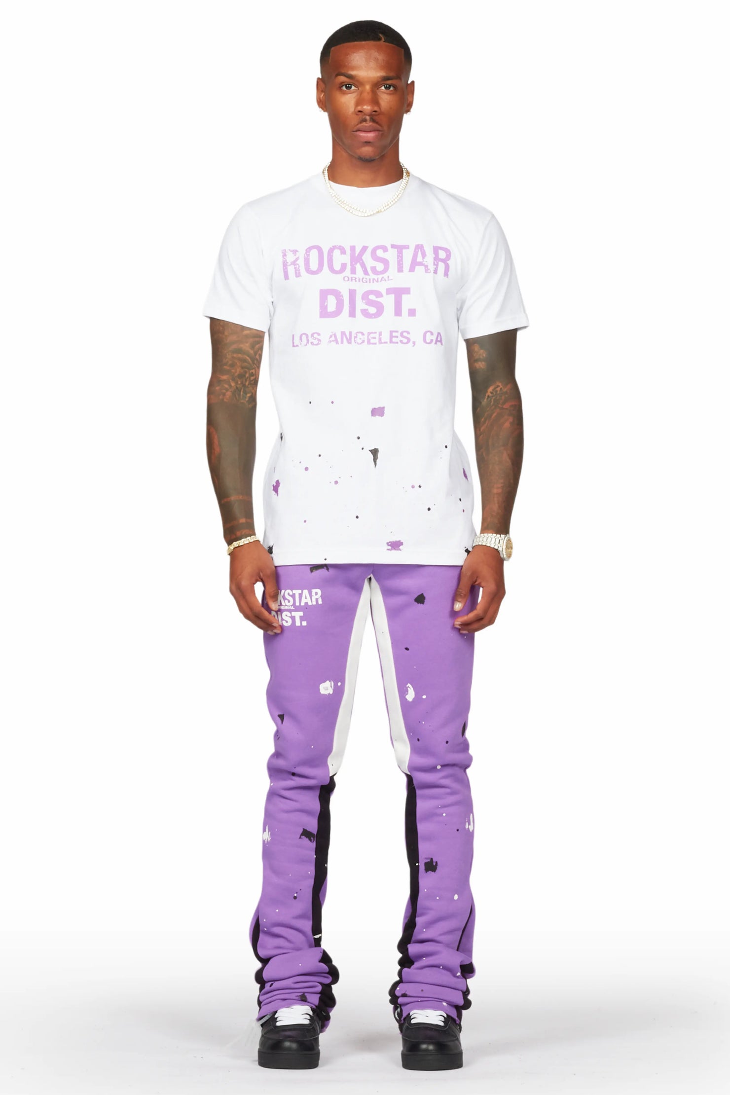 Scottie Purple/White T-Shirt/Super Stacked Flare Track Pant Set