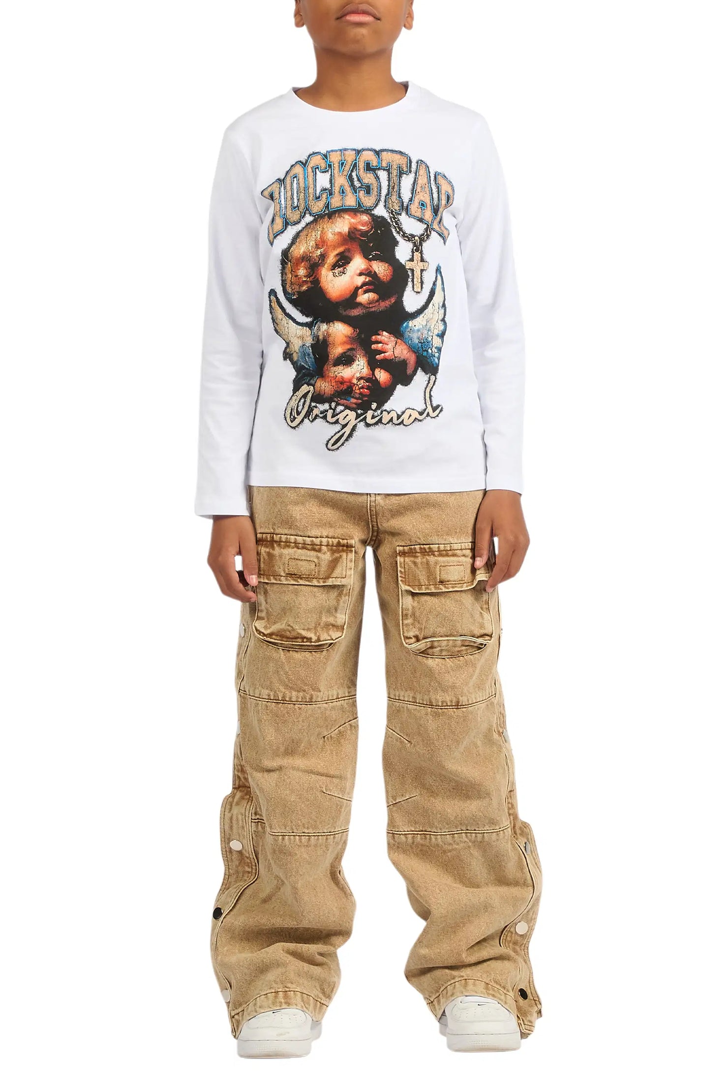 Boys Yuri Beige Baggy Fit Cargo Jean