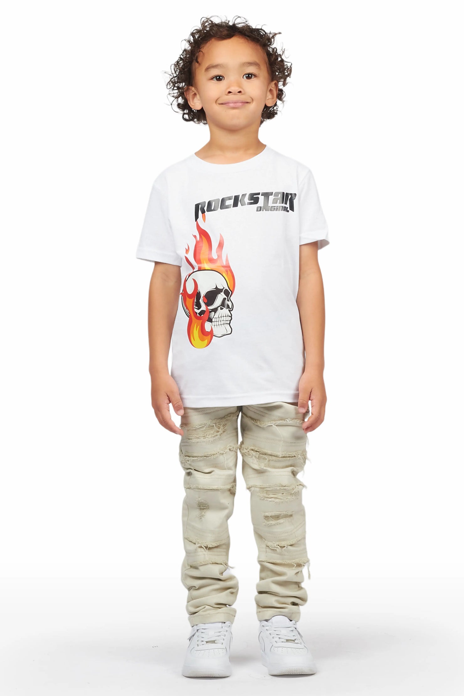 Boys Tahir White T-Shirt/Skinny Frayed Jean Set