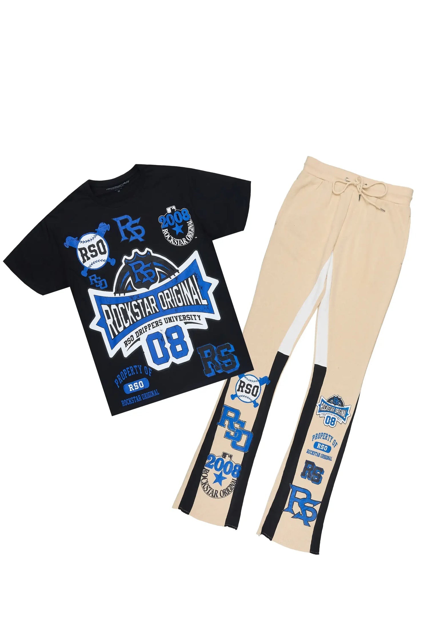 Mavrix Black/Beige T-shirt/Stacked Flare Track Pant Set