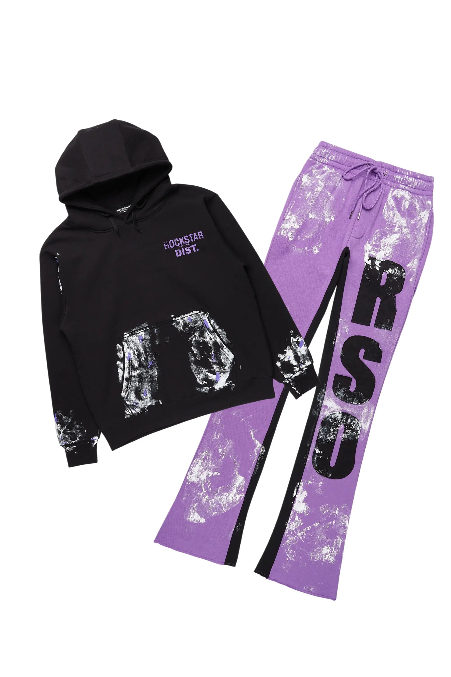 Mattox Black/Purple Hoodie/Baggy Stacked Flare Pant Set