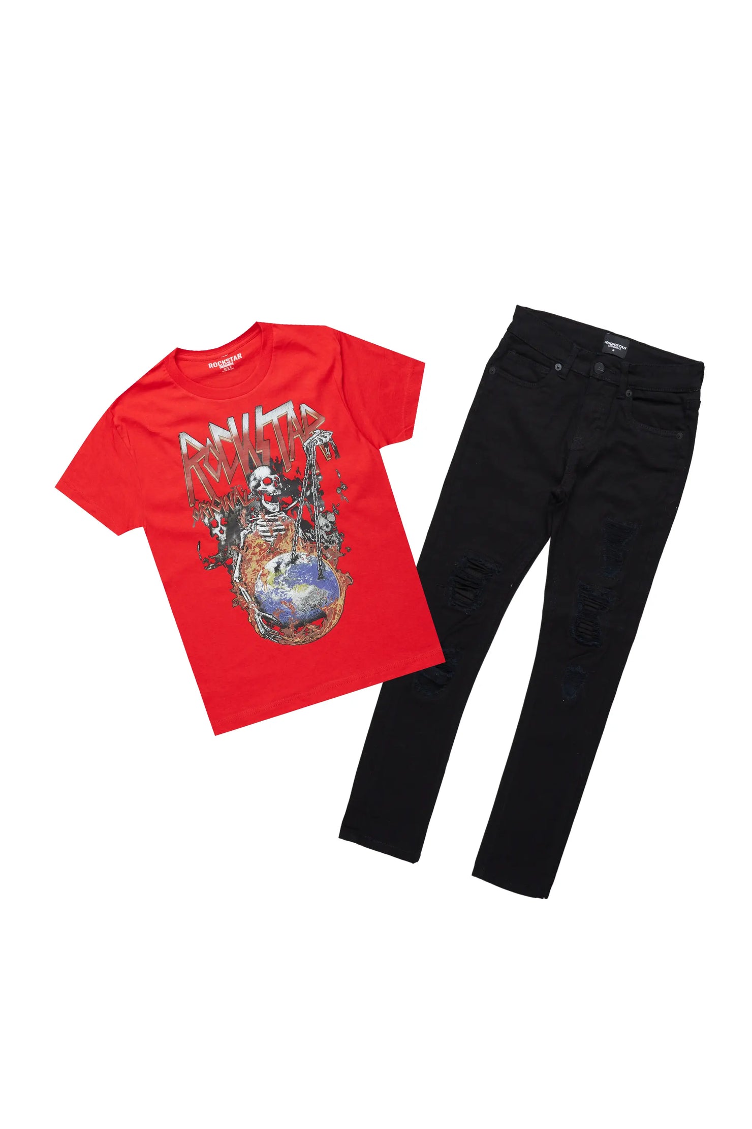 Boys Cachi Red/Black T-Shirt/Skinny Jean Set