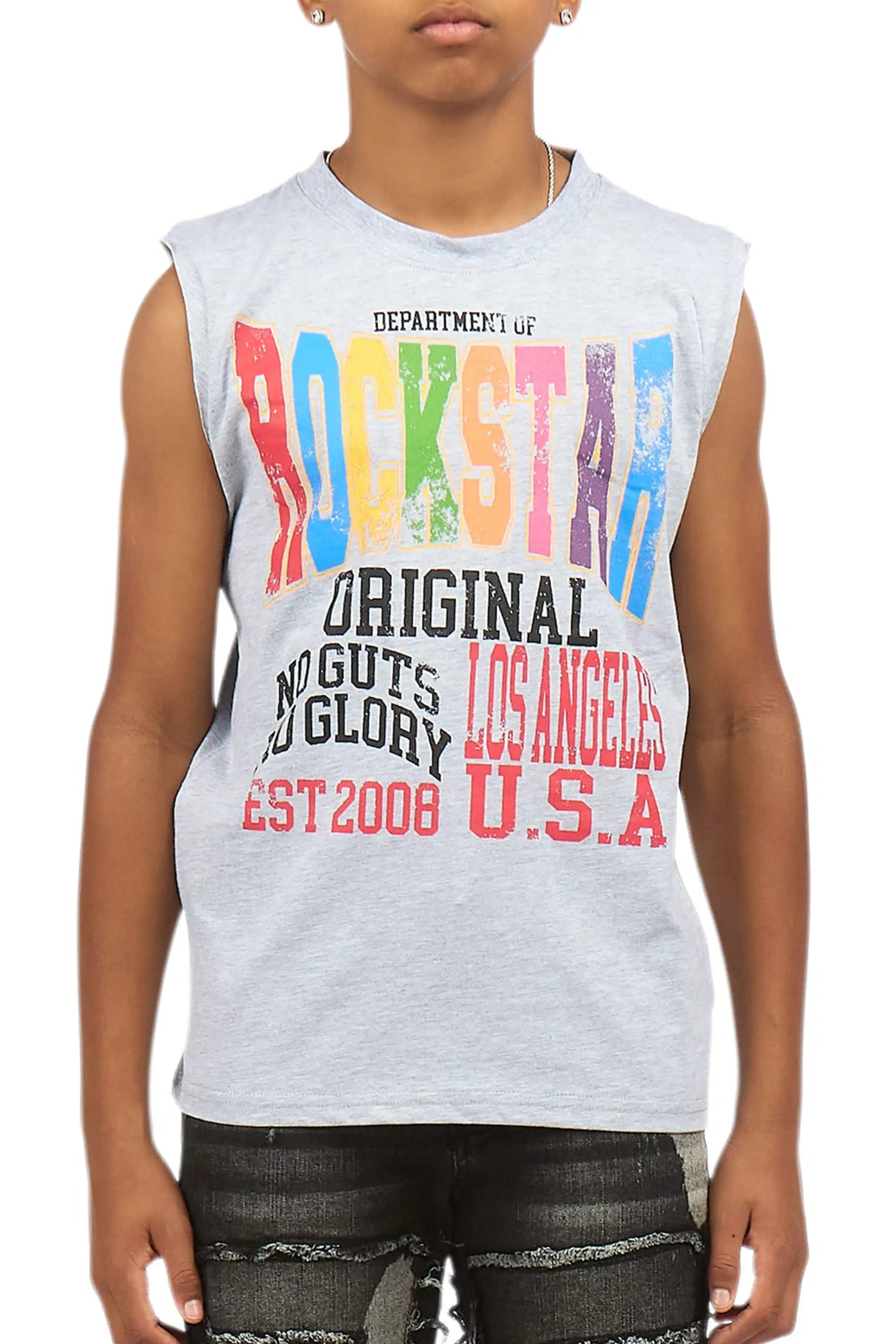 Boys Keen Heather Grey Cut Off Graphic T-Shirt