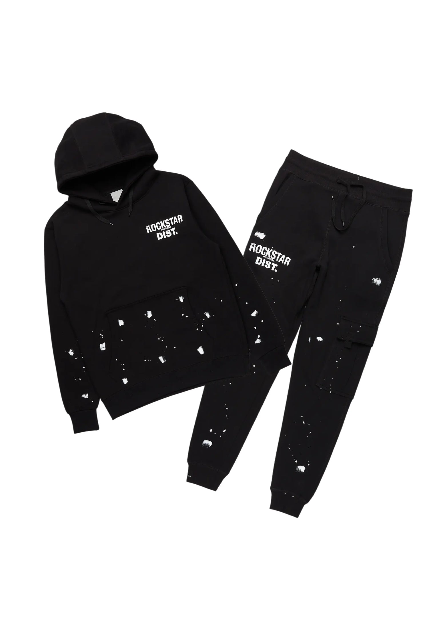 Raffer Black Hoodie/Jogger Cargo Sweat Pant Set