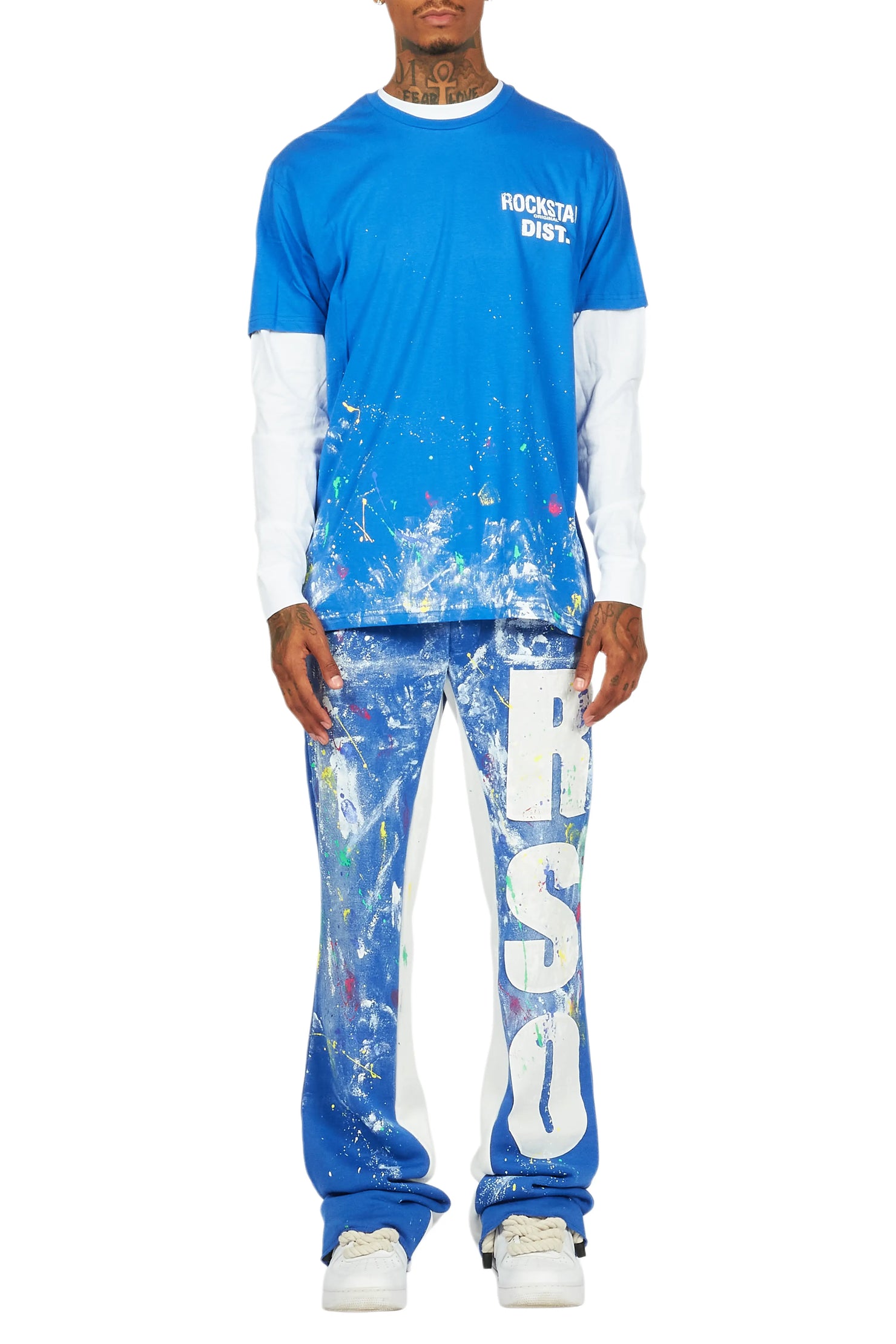 Aliyas White/Royal Double Layer T-Shirt/Baggy Pant Set