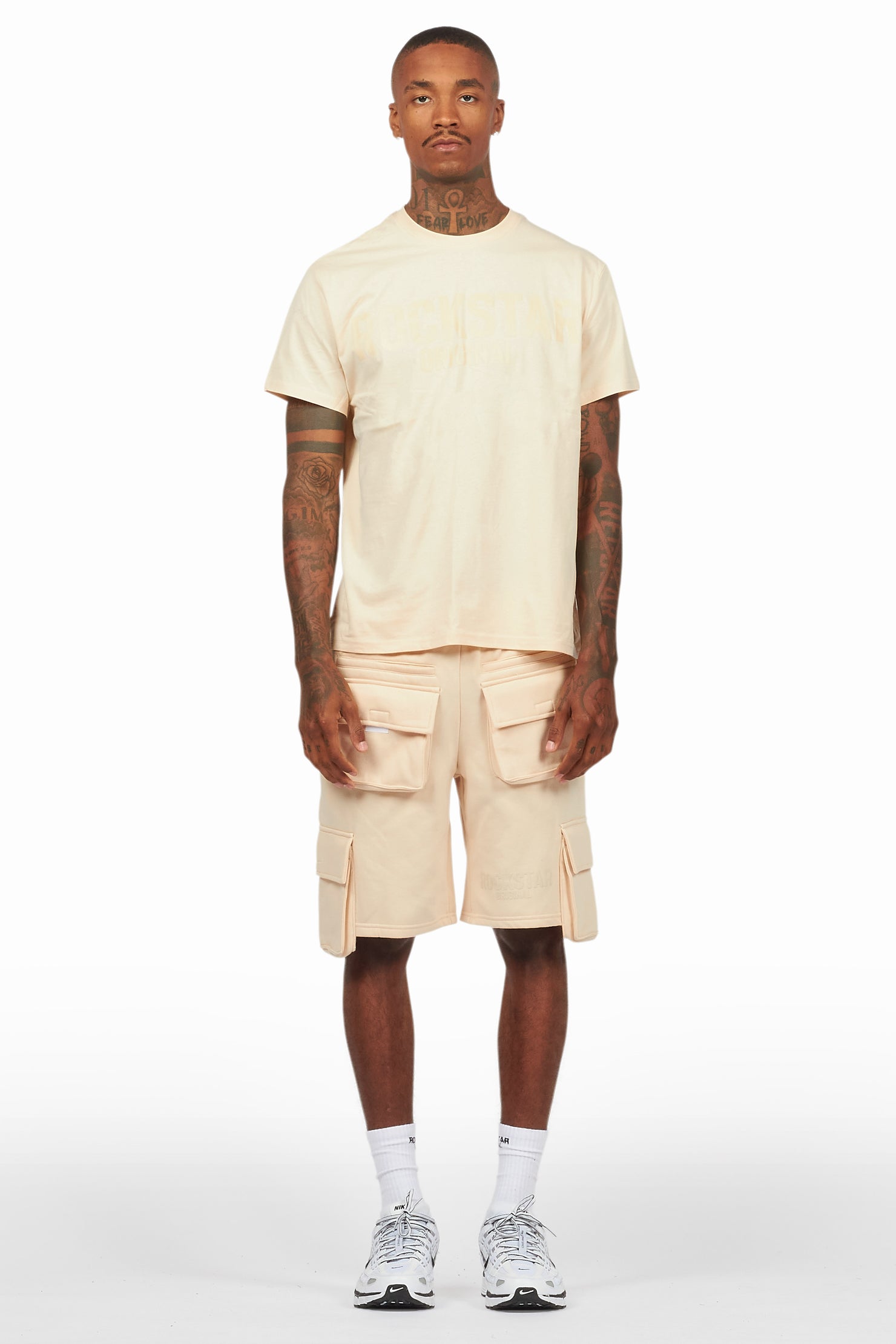 Sana Beige T-Shirt Cargo Shorts Set
