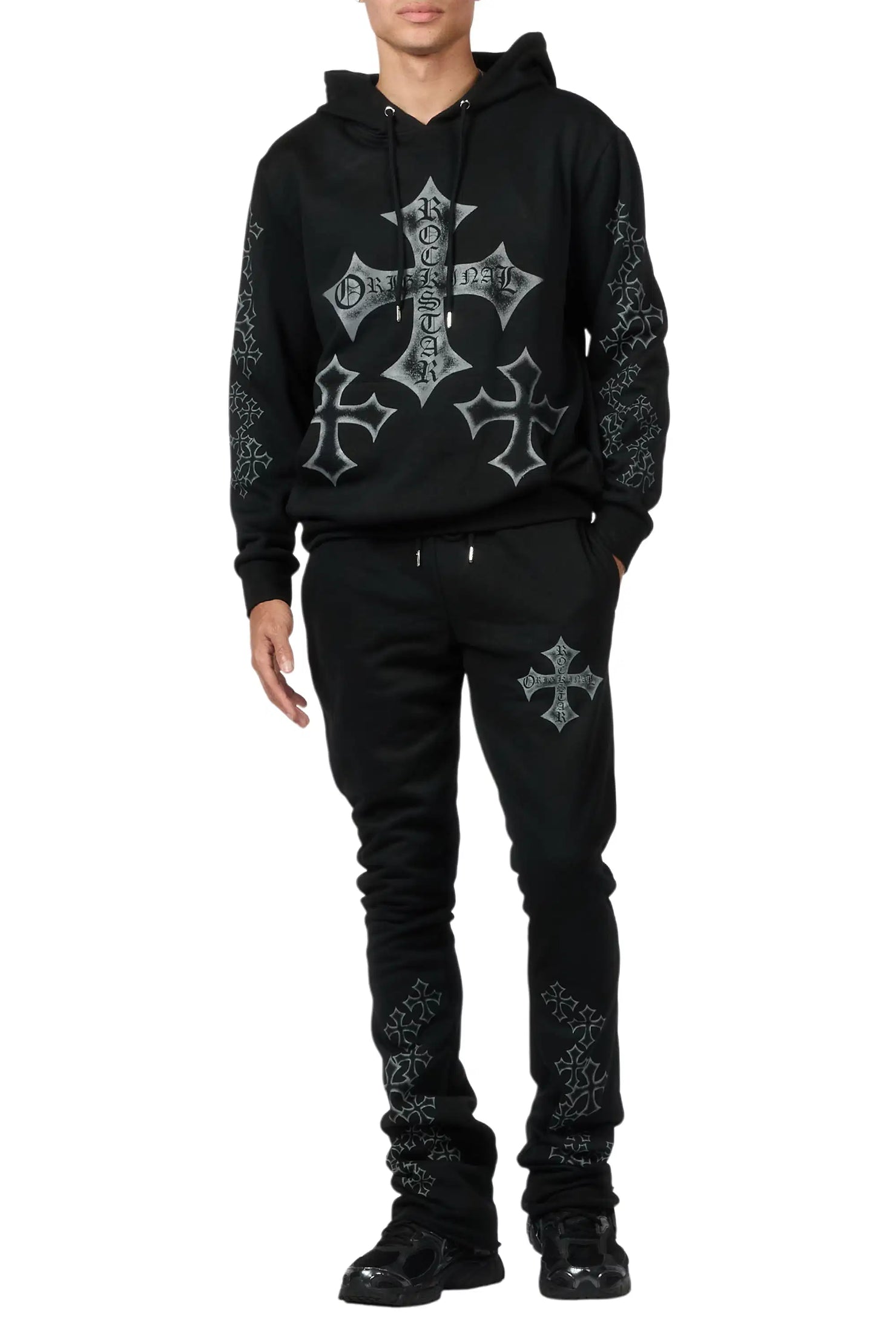 Marzion 2.0 Black/Grey Hoodie/Stacked Flare Track Set