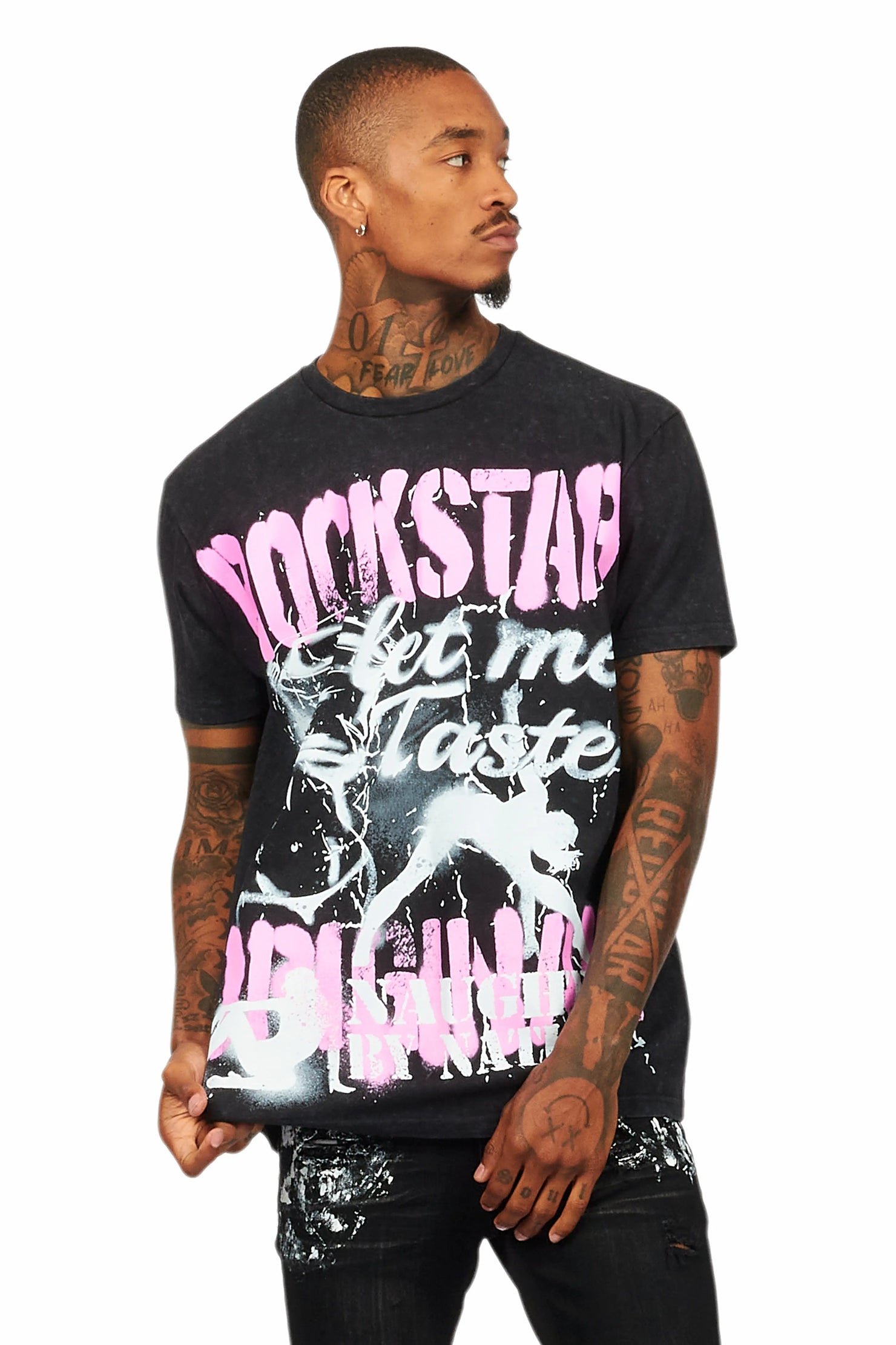 Strip Army Vintage Black Oversized Distressed Graphic T-Shirt