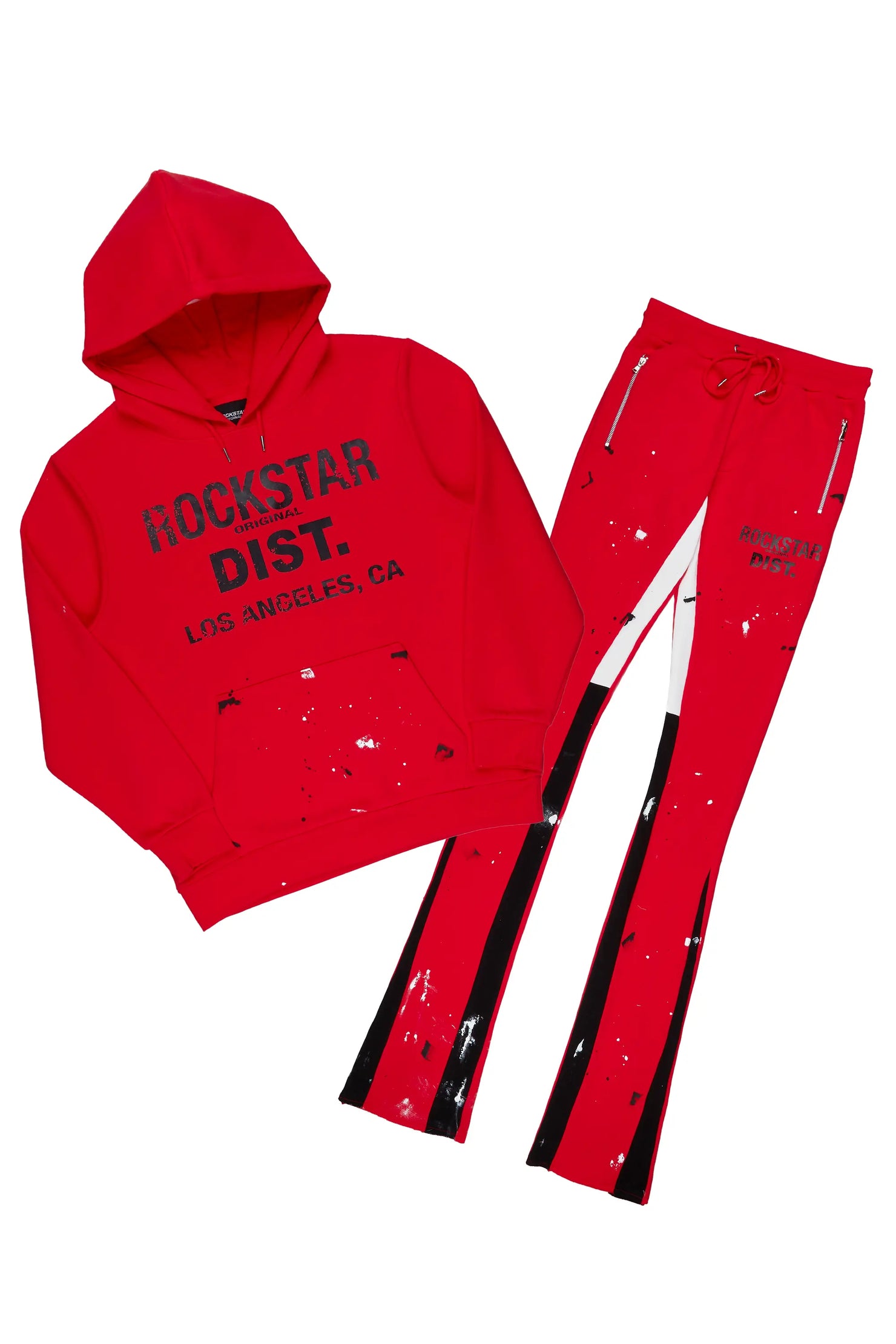Scottie Red Paint Splatter Hoodie/Stacked Flare Track Set