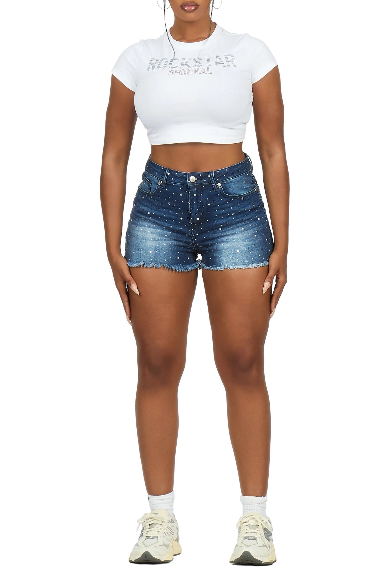 Kelle Dark Wash Rhinestone Booty Short