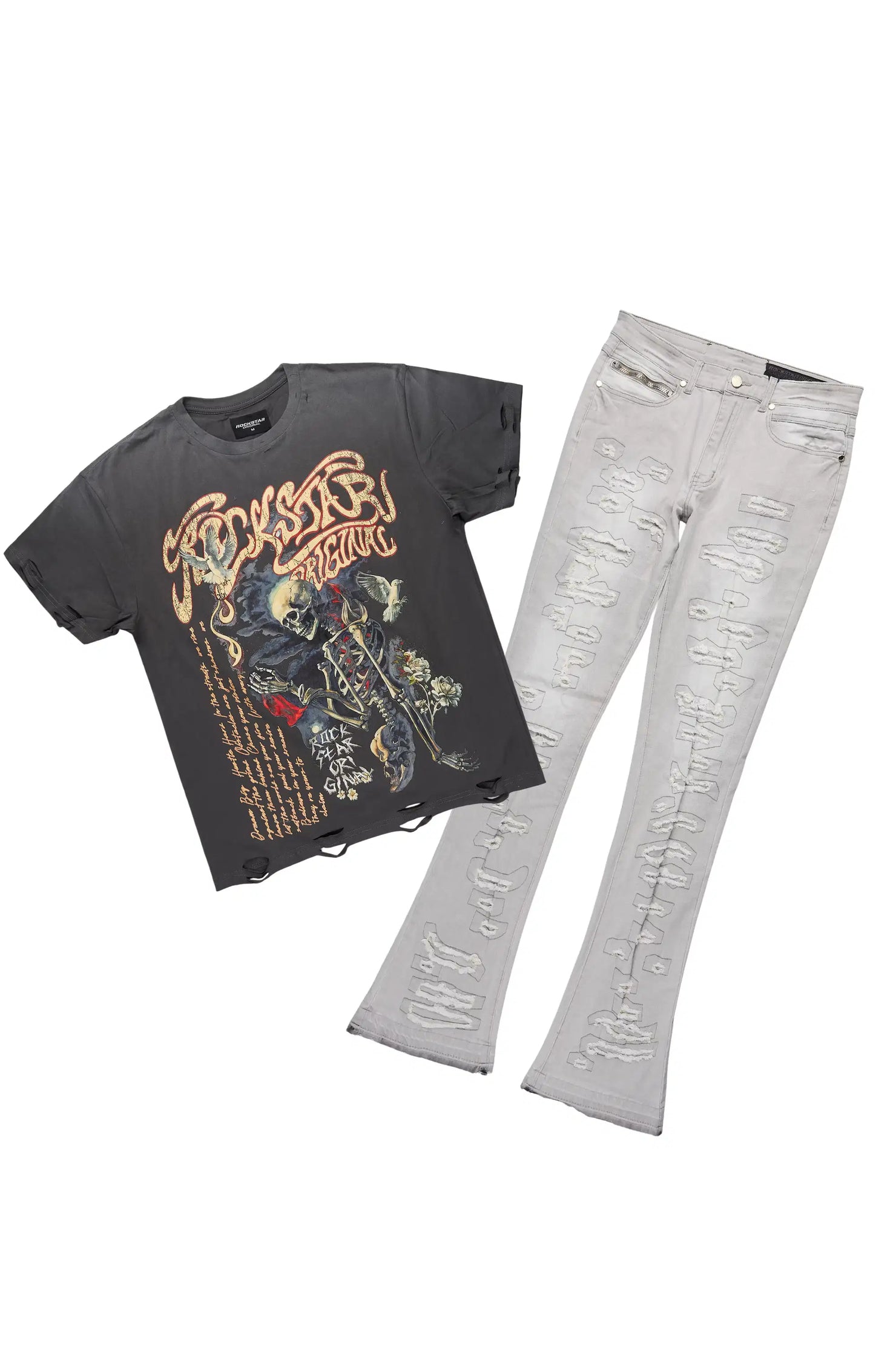 Danby Charcoal Oversized Graphic T-Shirt/Stacked Flare Jean Bundle