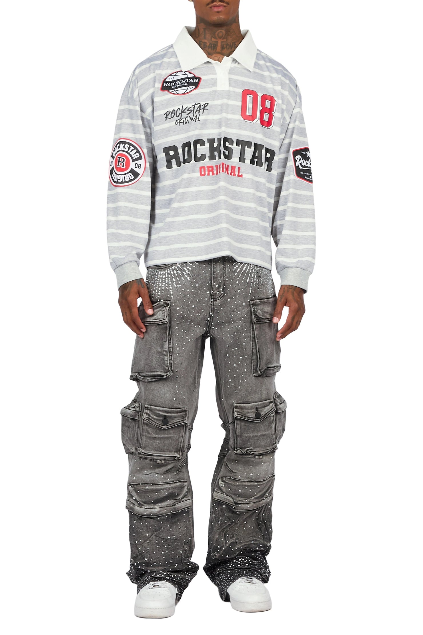 Keoni Dark Grey Rhinestone Baggy Fit Jean