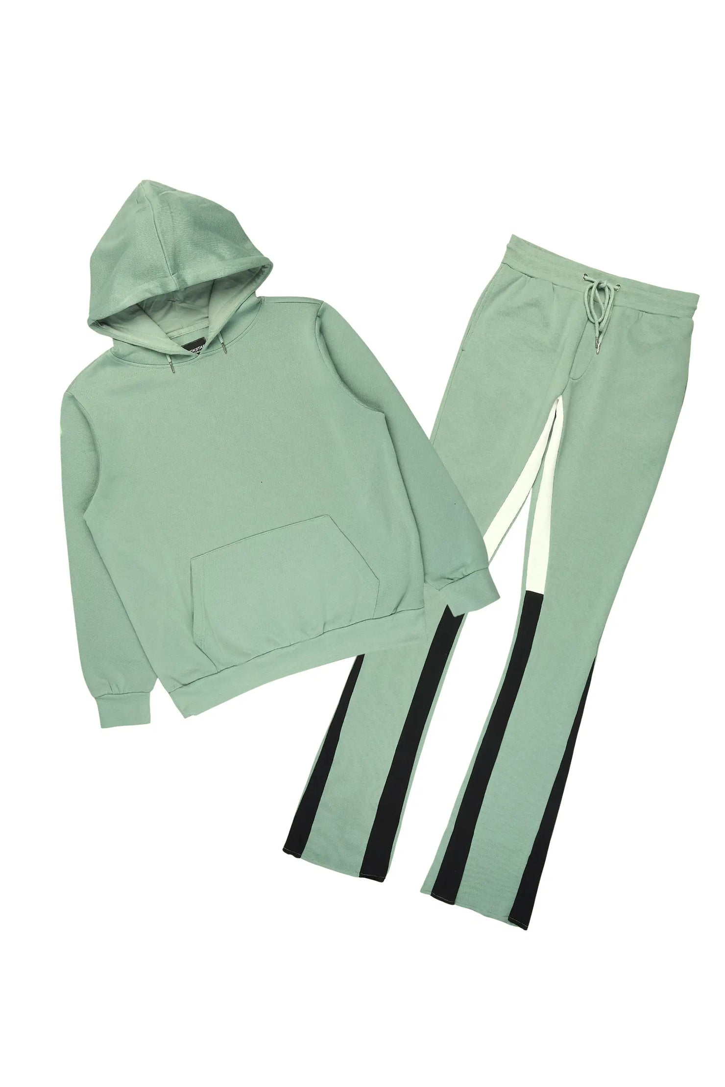 Basic Sage/Black Hoodie/Stacked Flare Track Set