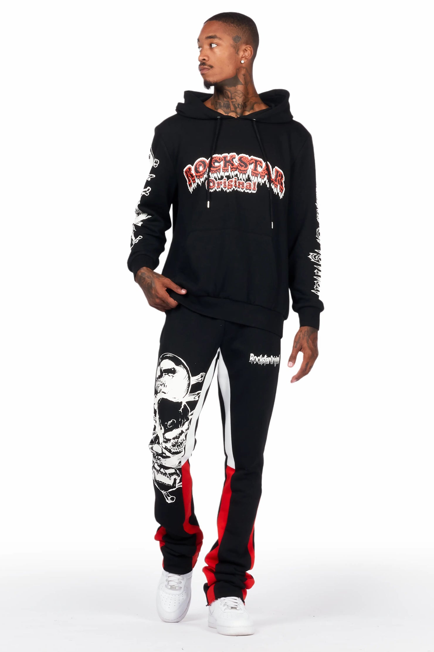 Tabor Black/Red Graphic Hoodie/Stacked Flare Pant Track Set