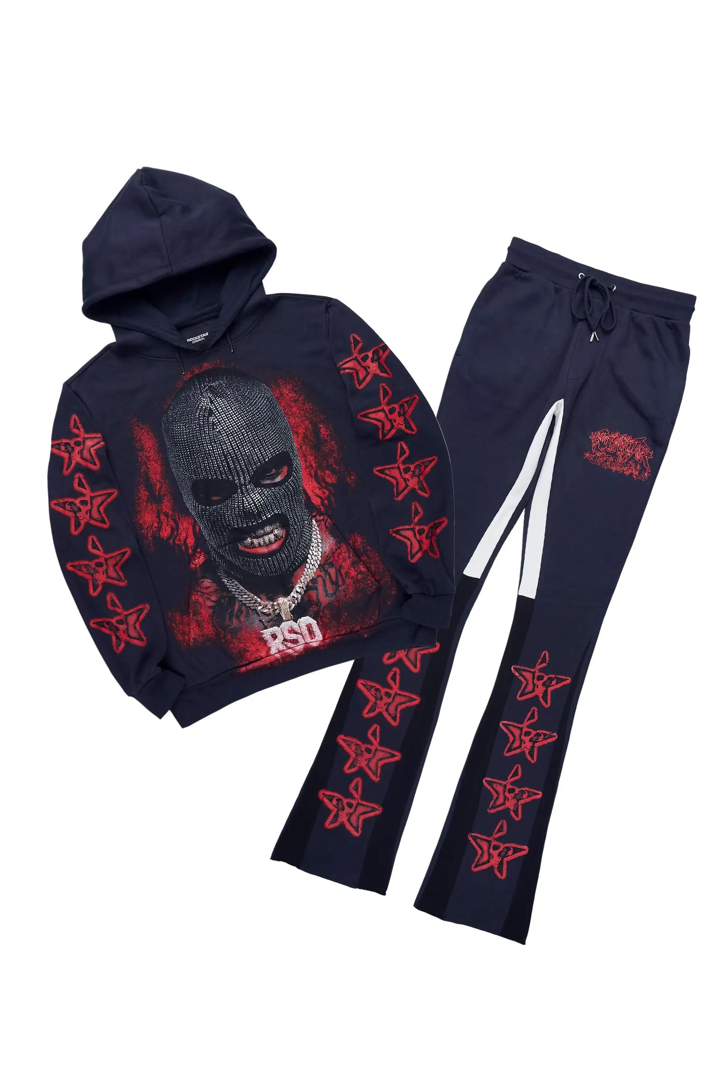Tyvion Navy/Red Hoodie/Stacked Flare Track Set