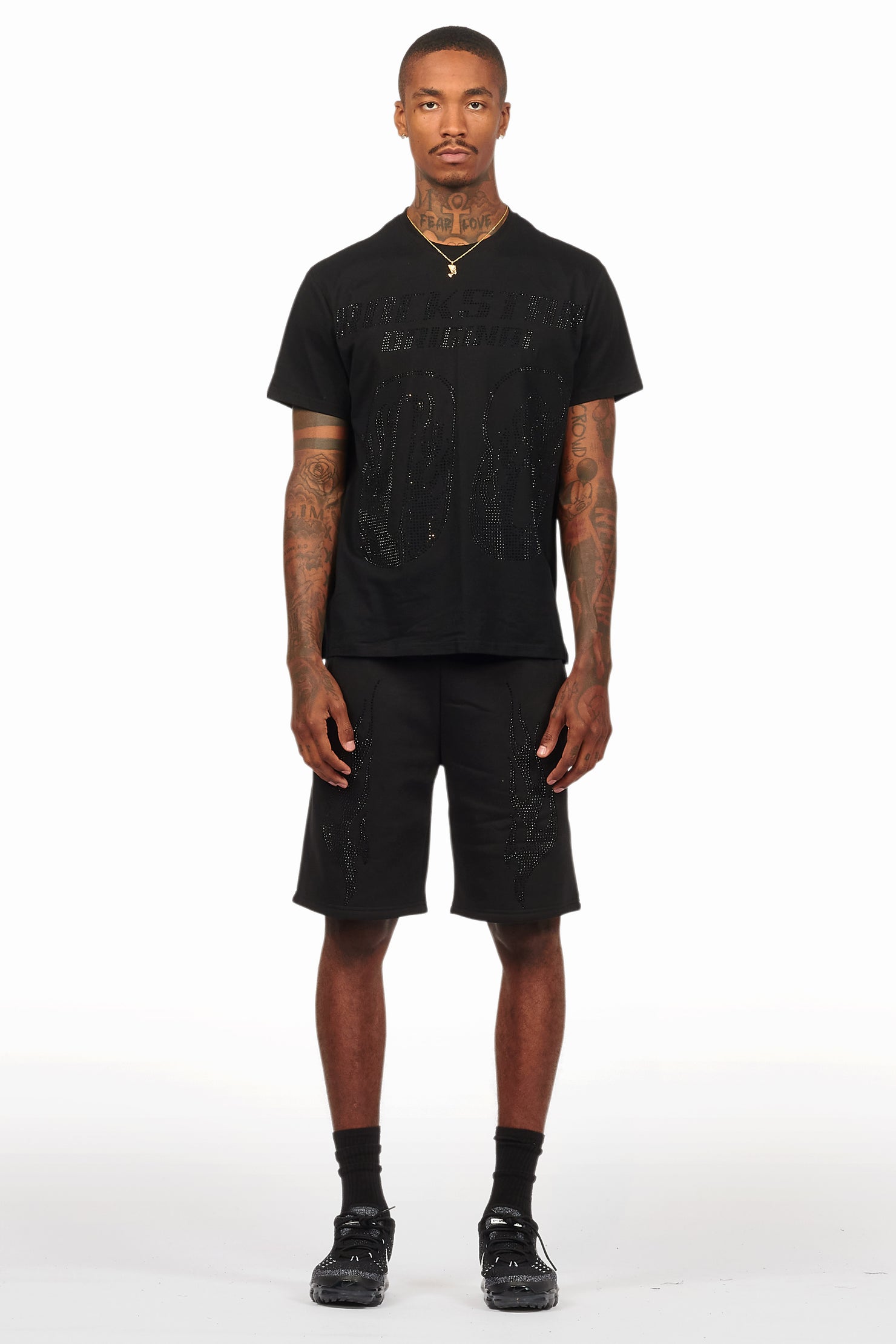 Ridley Black/Black Rhinestone T Shirt Short Set