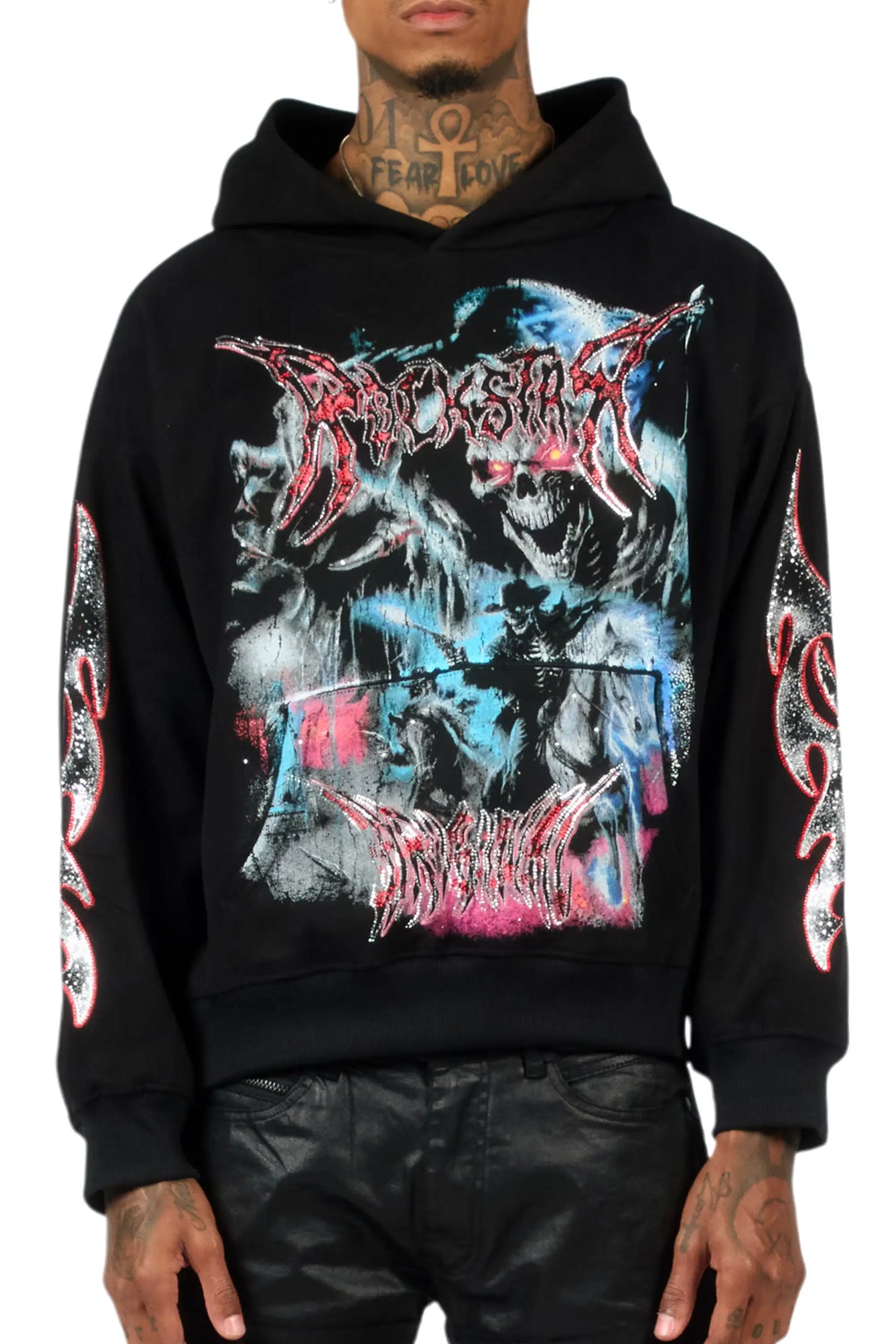 Rix Black Rhinestone Oversized Hoodie