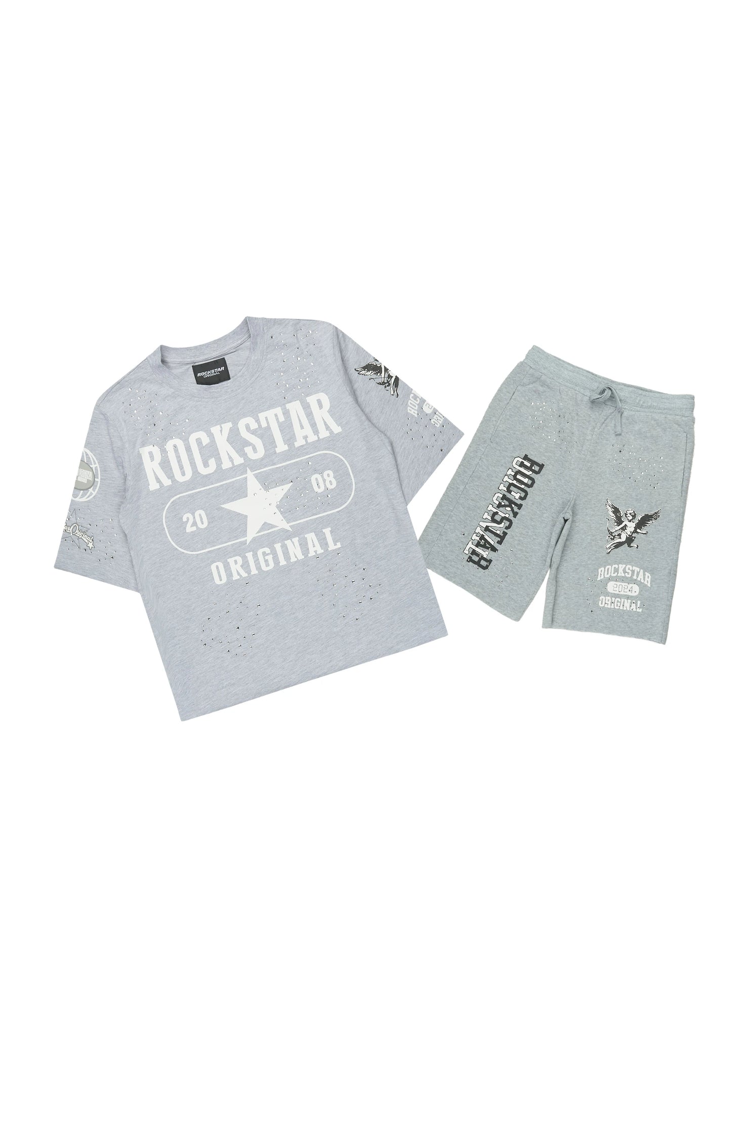 Boys Gutta Grey Rhinestone Boxy T-Shirt/Short Set