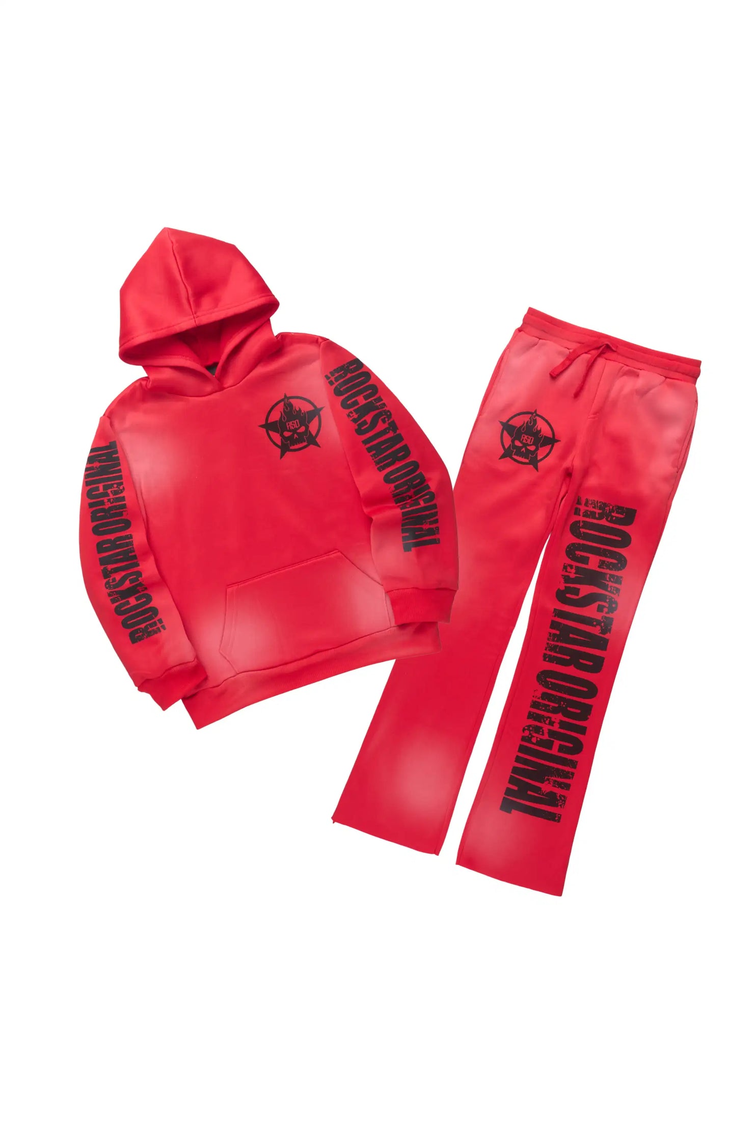 Boys Keve Red Hoodie Stacked Track Pant Set