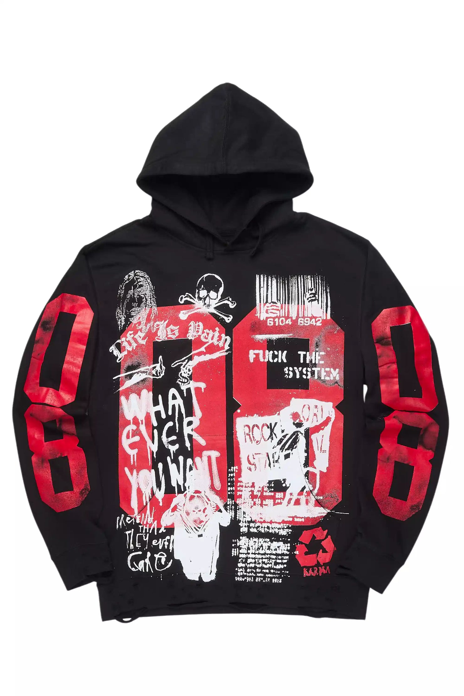 Grill Black/White Distressed Graphic Hoodie