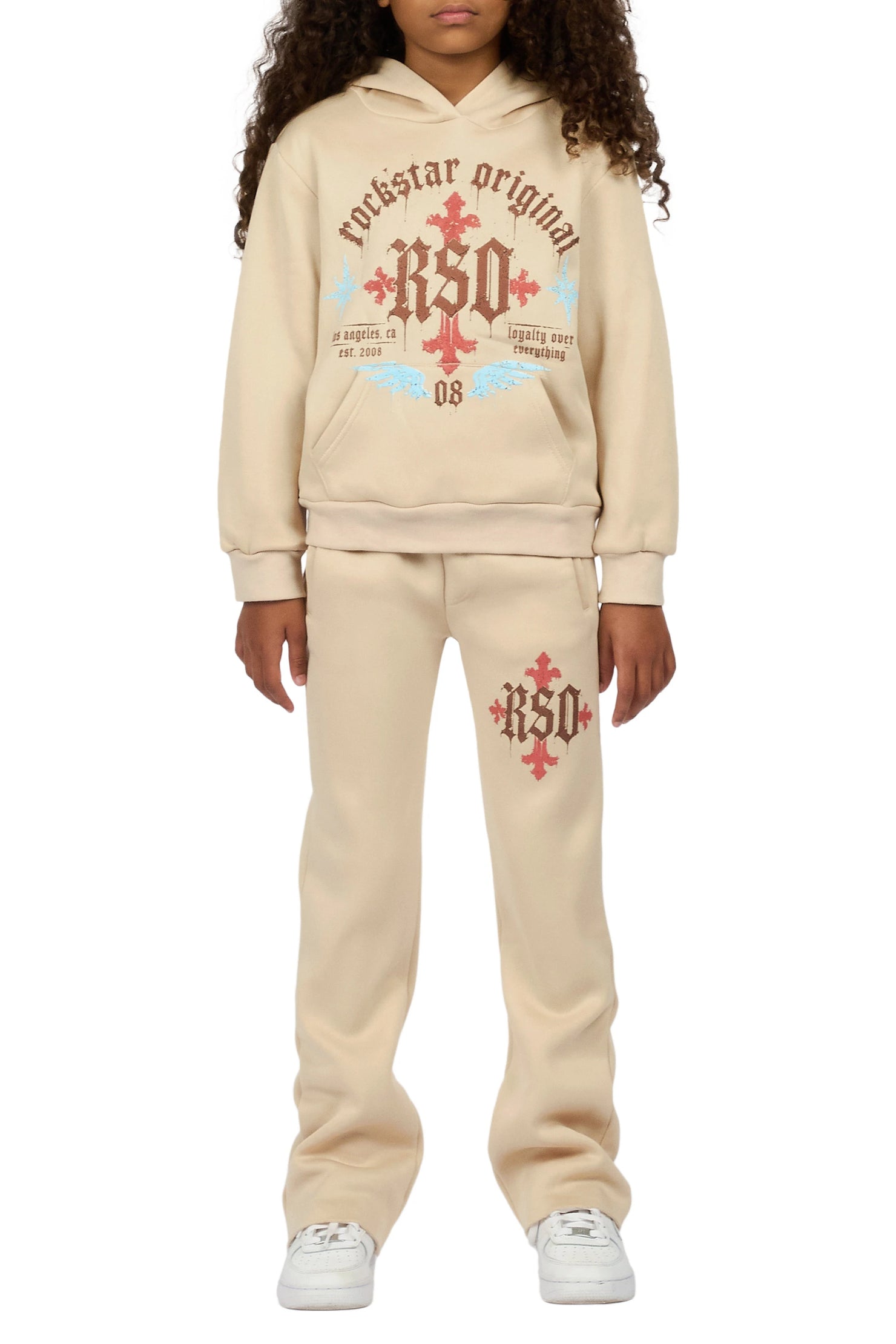 Girls Trenty Sand Stacked Hoodie Track Set