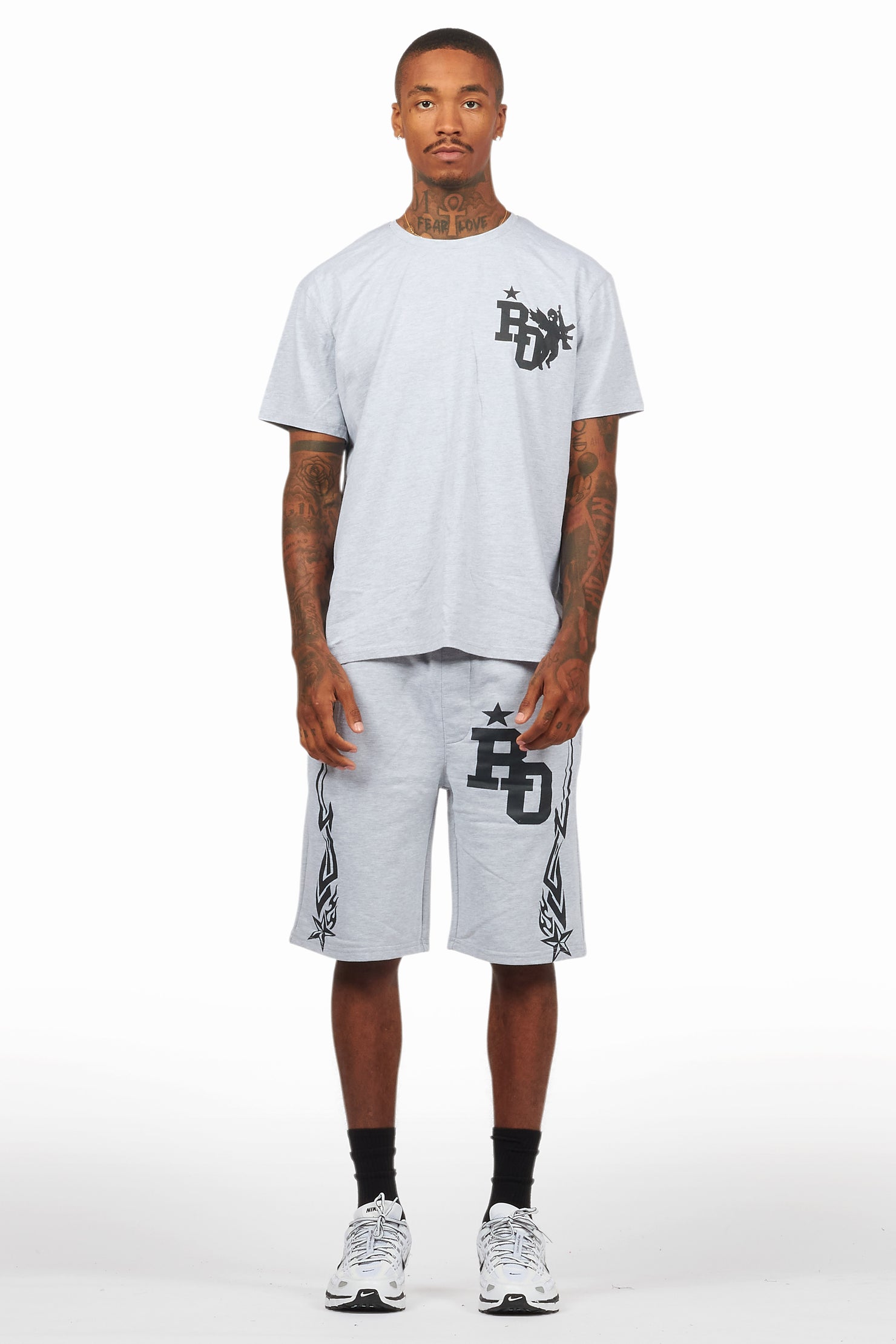 Plutix Heather Grey Graphic T-Shirt Short Set