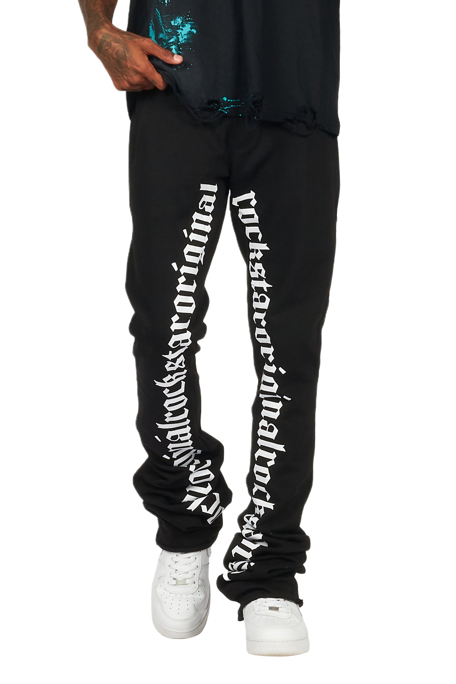 Callie Black/White Super Stacked Flare Pants