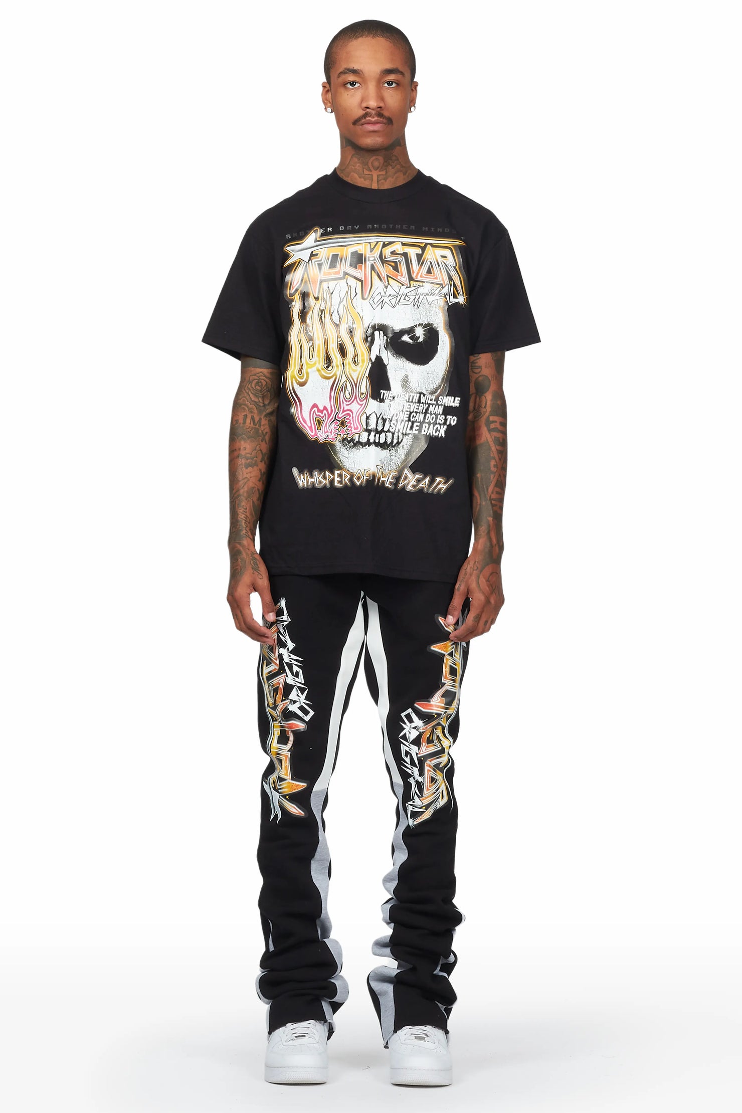 Wali Black T-Shirt Super Stacked Flare Track Set