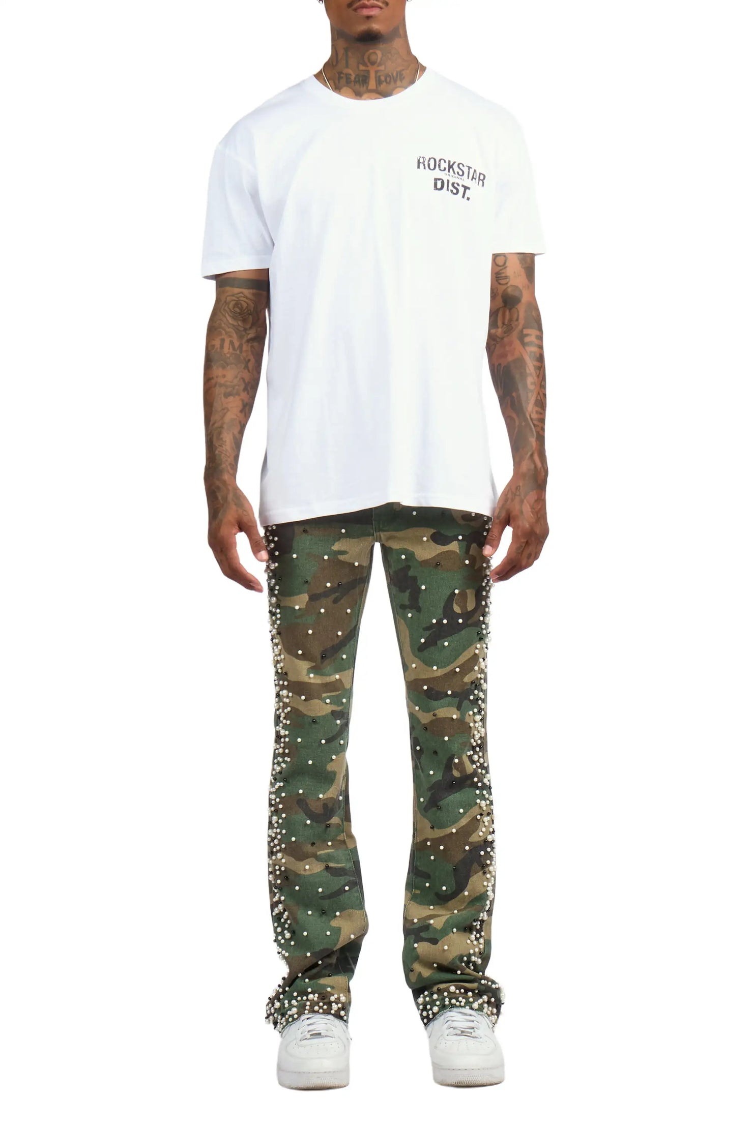 Warren Faded Camo Pearl Stacked Flare Jean