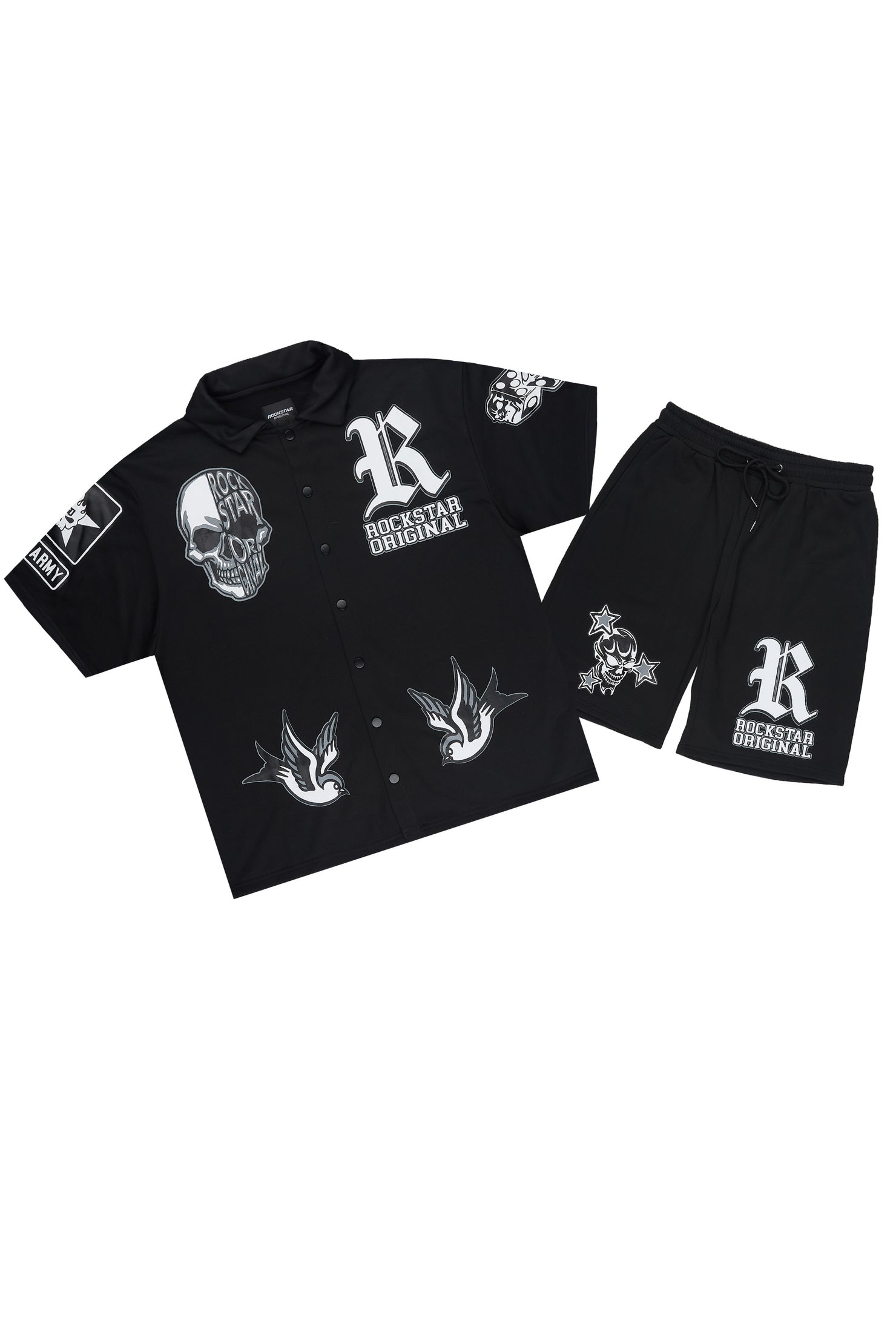 Vidar Black Button Down T-Shirt/Short Set