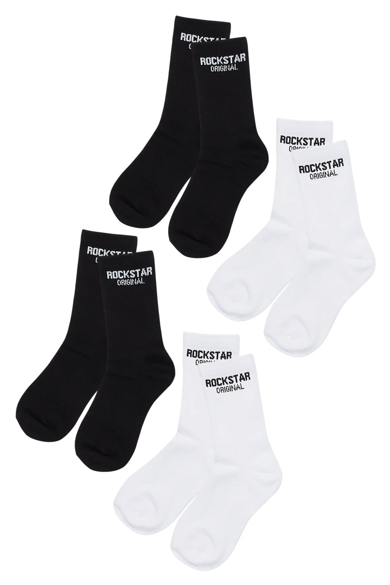 Boys Rockstar Dist White/Black Basic Socks 4 Pack