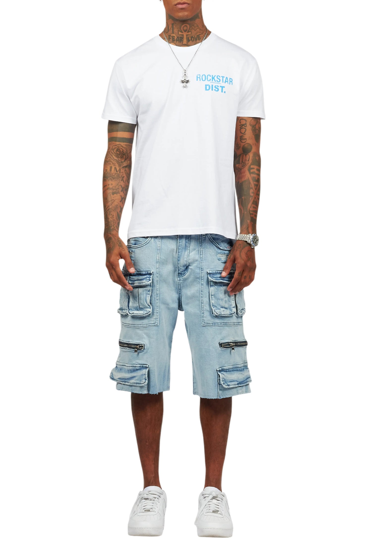 Lake White/Blue T-Shirt/Denim Short Set
