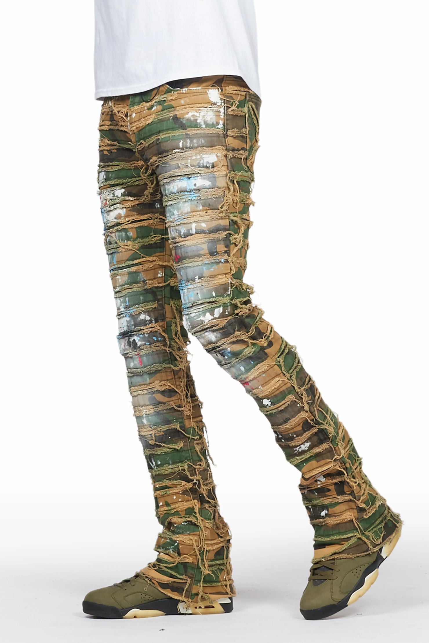 Raith Faded Camo Painter Stacked Flare Jean