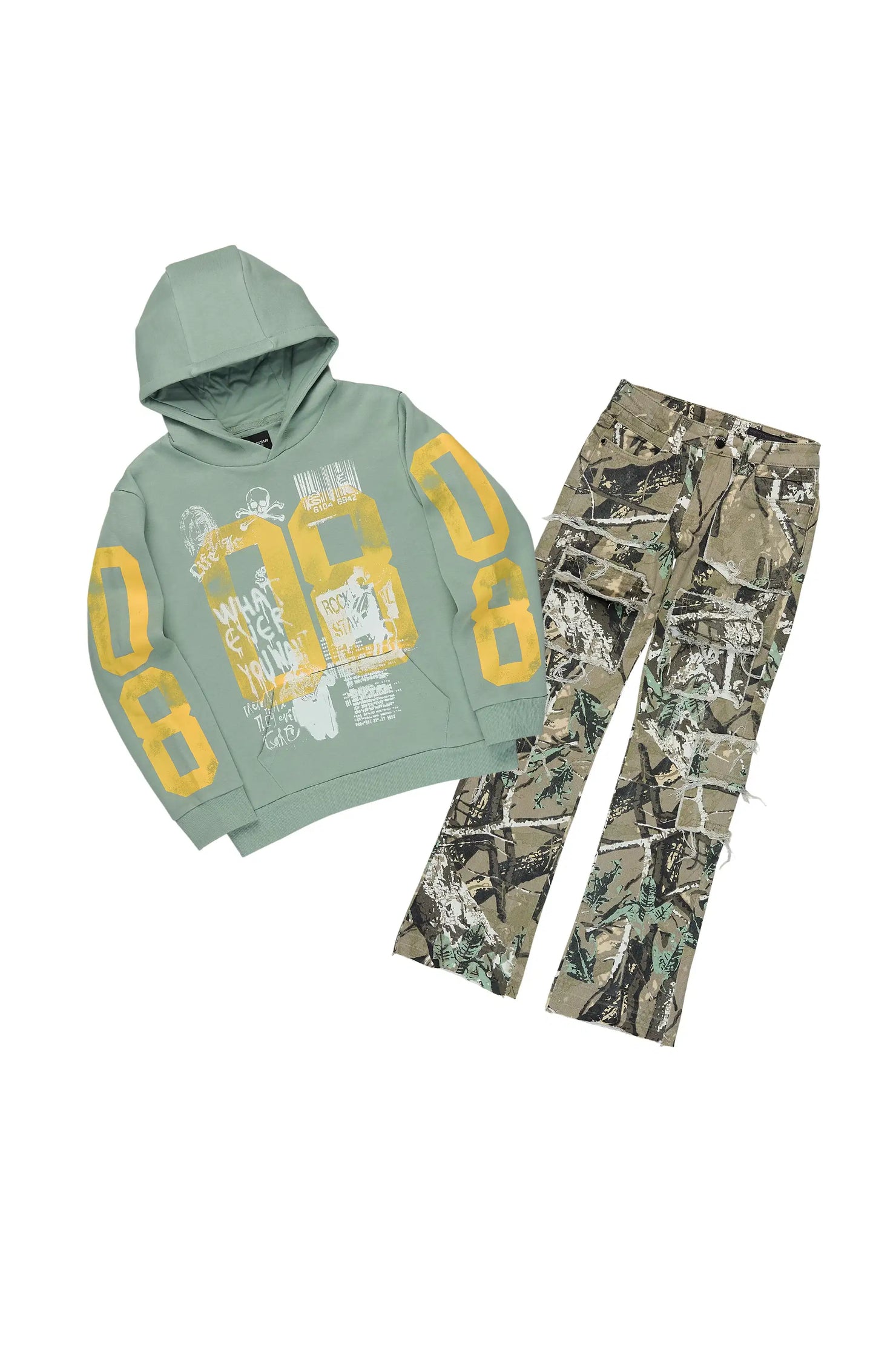 Boys Beau Sage Hoodie/Stacked Jean Set