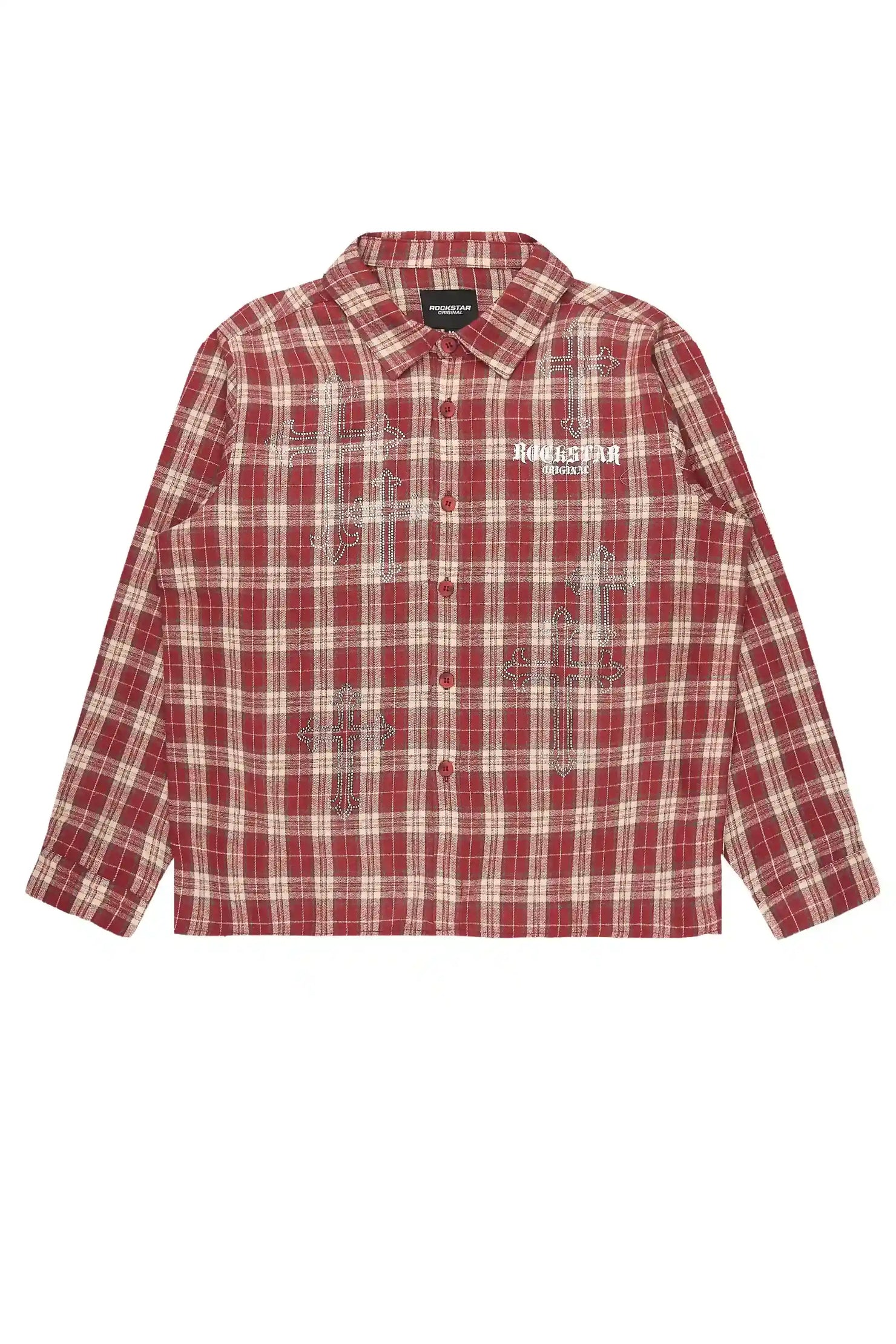 Poldi Red Rhinestone Flannel Long Sleeve Shirt