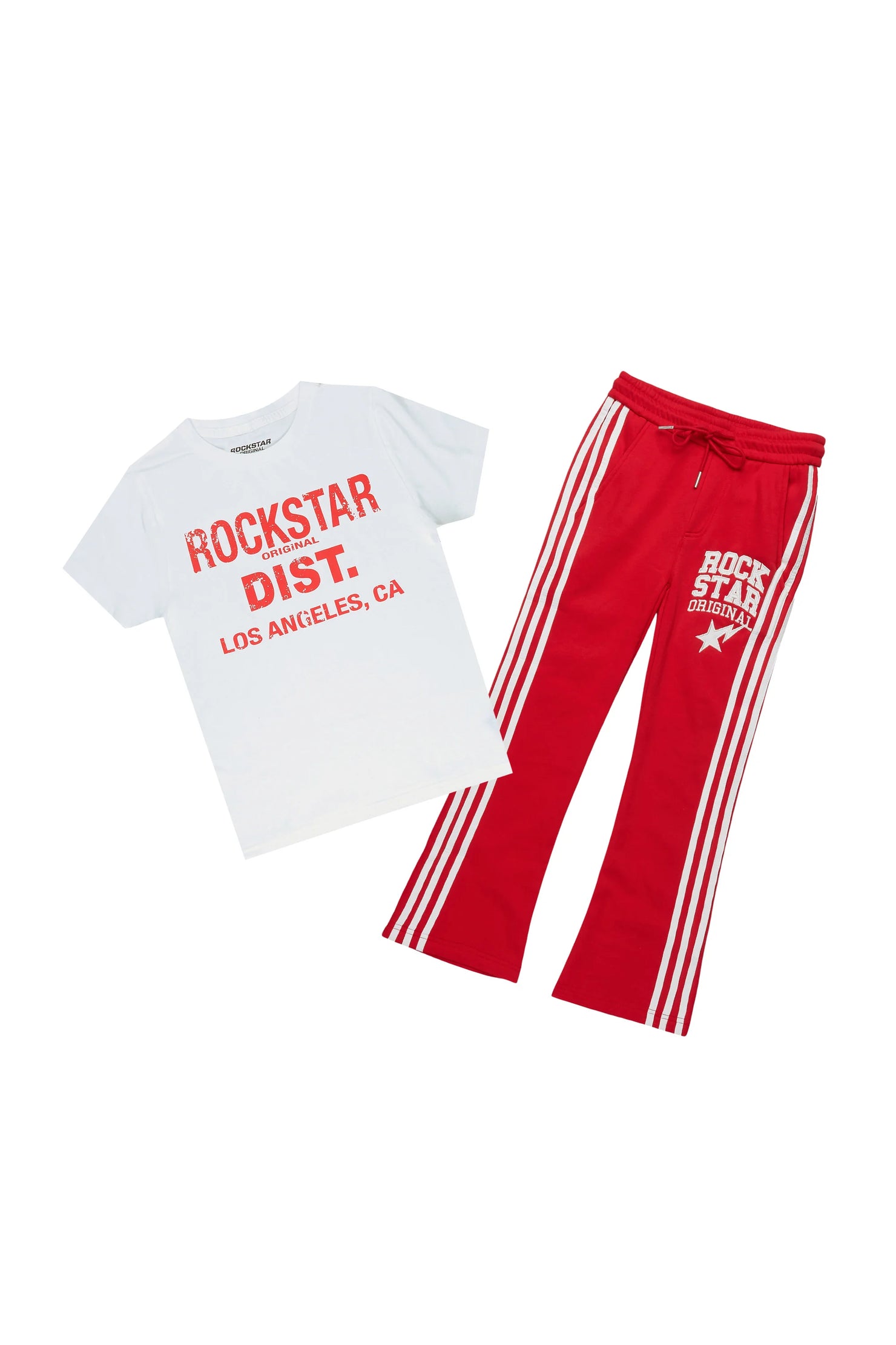 Boys Korrit White/Red T-Shirt Stacked Pant Set