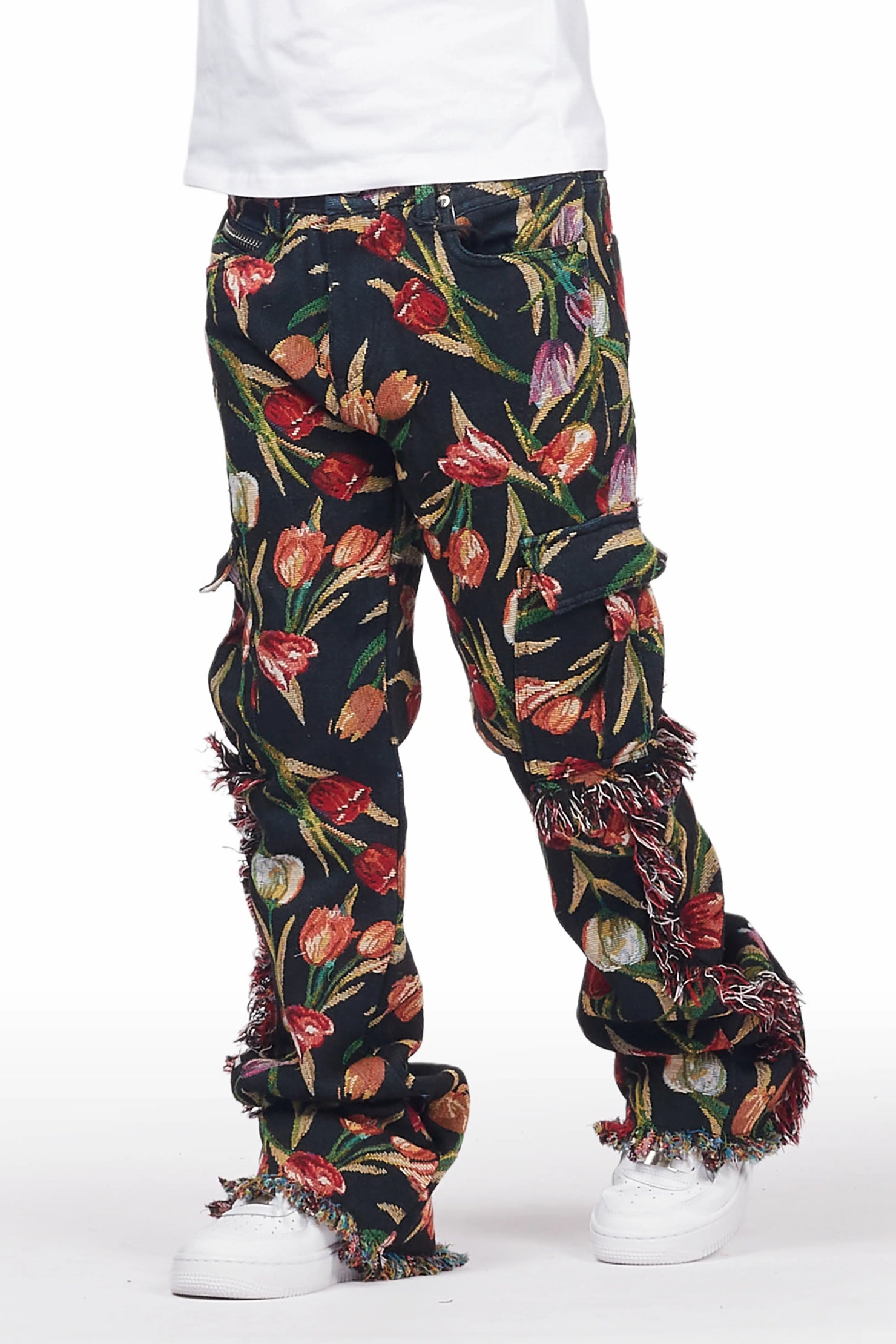 Boys Ayami Black Slim Tapestry Flare Pants