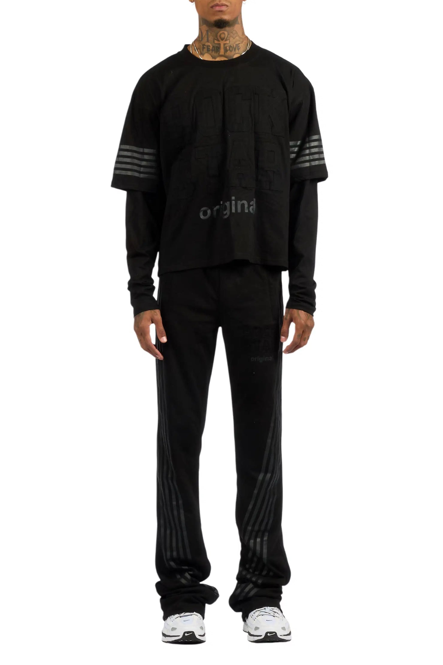 Rulik Black Double Layer T-Shirt/Baggy Stacked Track Set