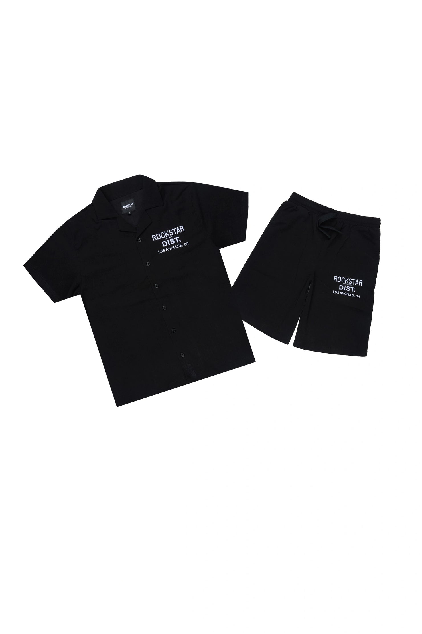 Boys Kason Black Button Down Shirt/Short Set