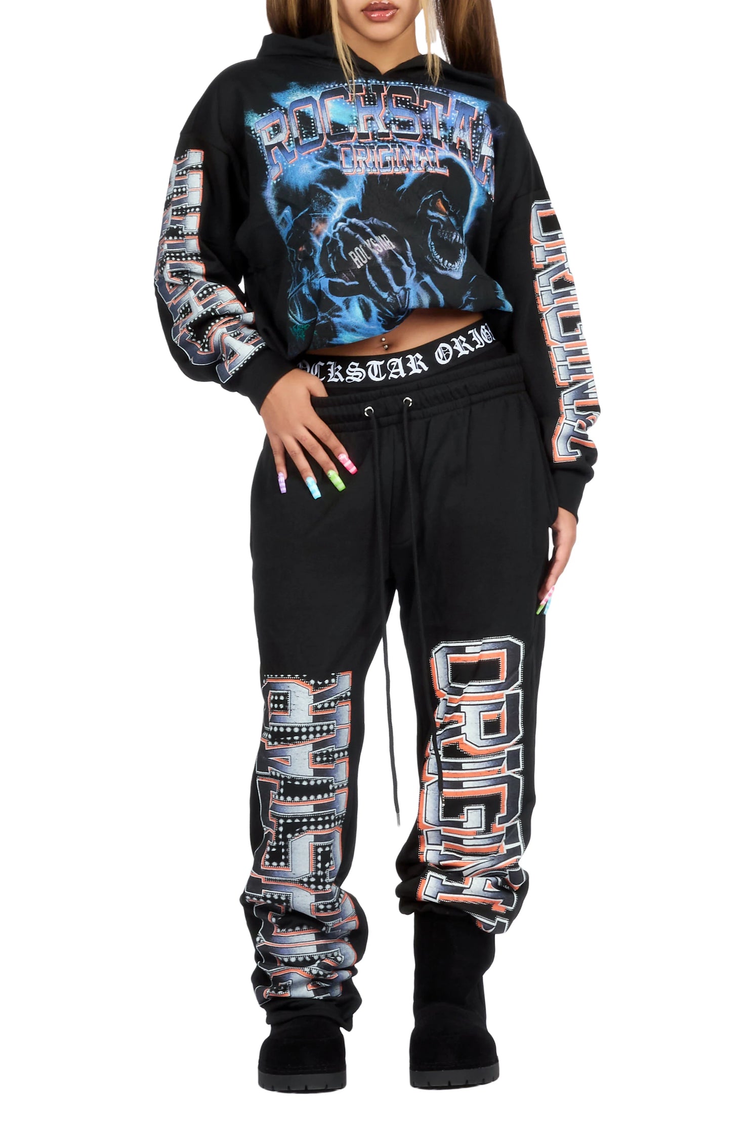 Xanthea Black Graphic Baggy Fit Track Set