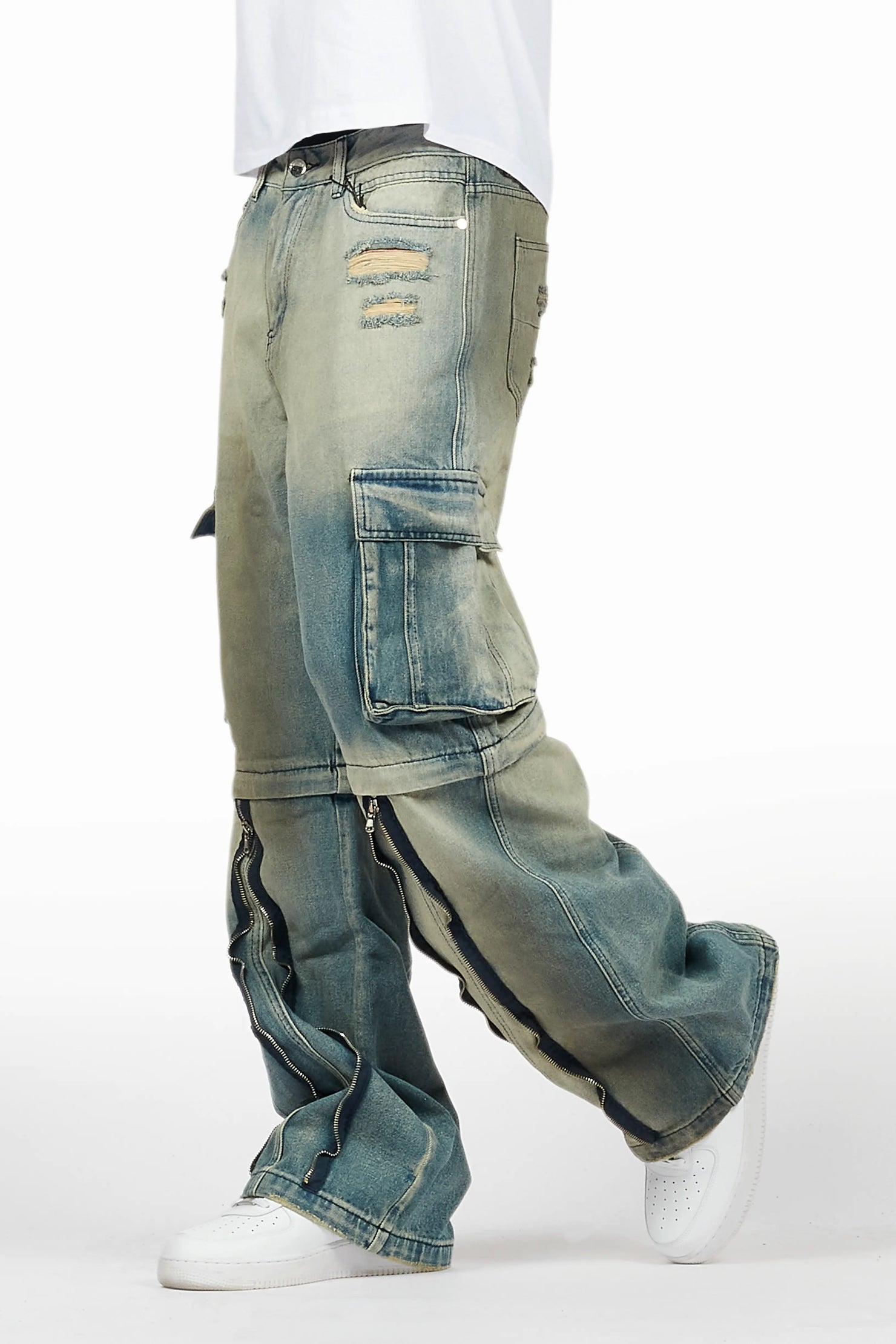 Rupert Vintage Blue Baggy Fit Zip Off Jean