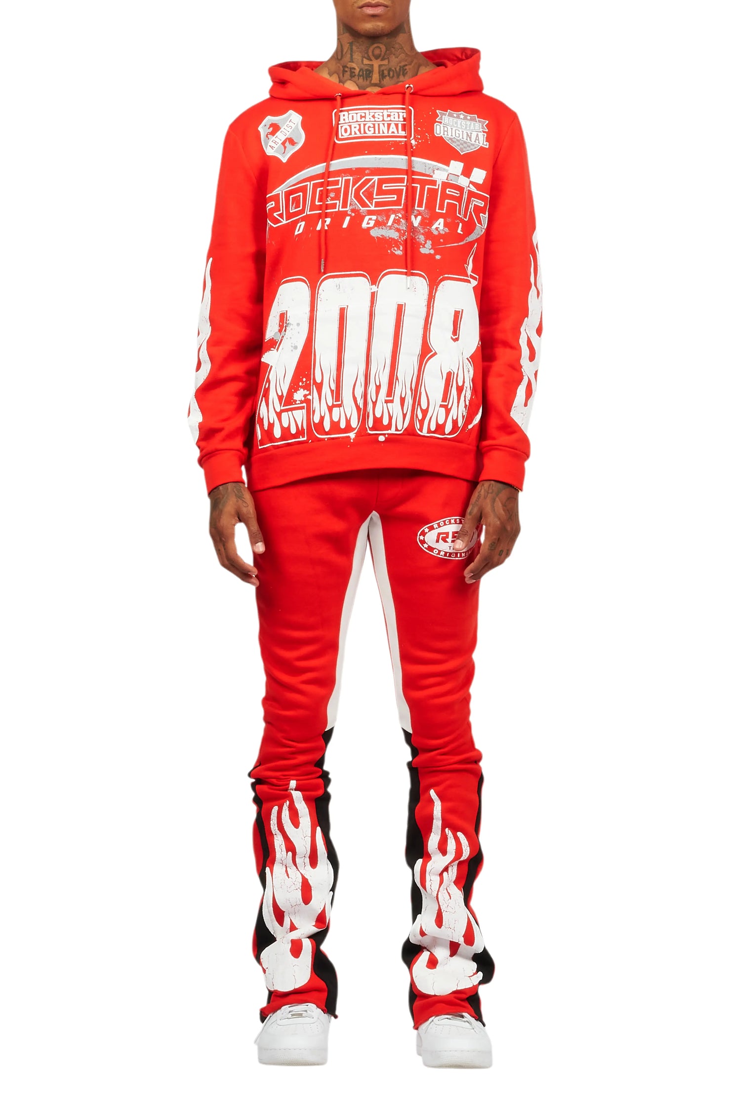 Amos Red/White Hoodie/Stacked Flare Track Set